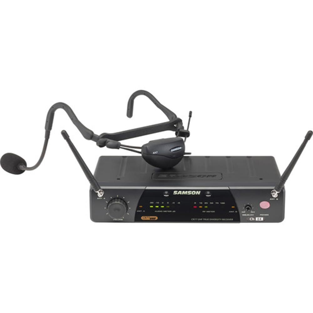 Samson Airline 77 AH7 Fitness Headset Wireless System Channel K2 (490.975 MHz) Bundle with 5 Windscreens and Polishing Cloth – Fitness Instructor Microphone Headset System