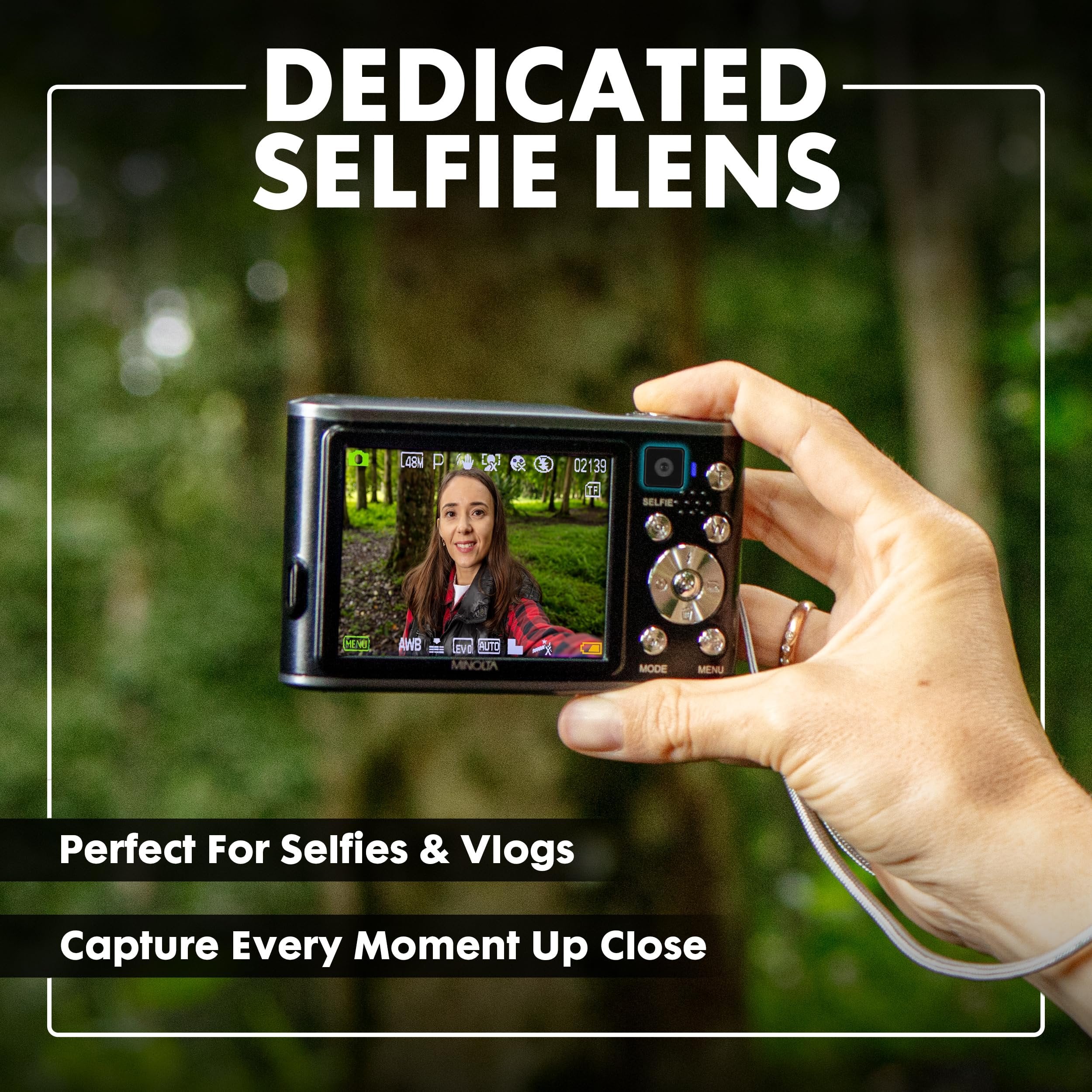 Minolta 48 Mega Pixels Point & Shoot Digital Camera with Rear Selfie Lens, Autofocus & 4K Ultra HD Video