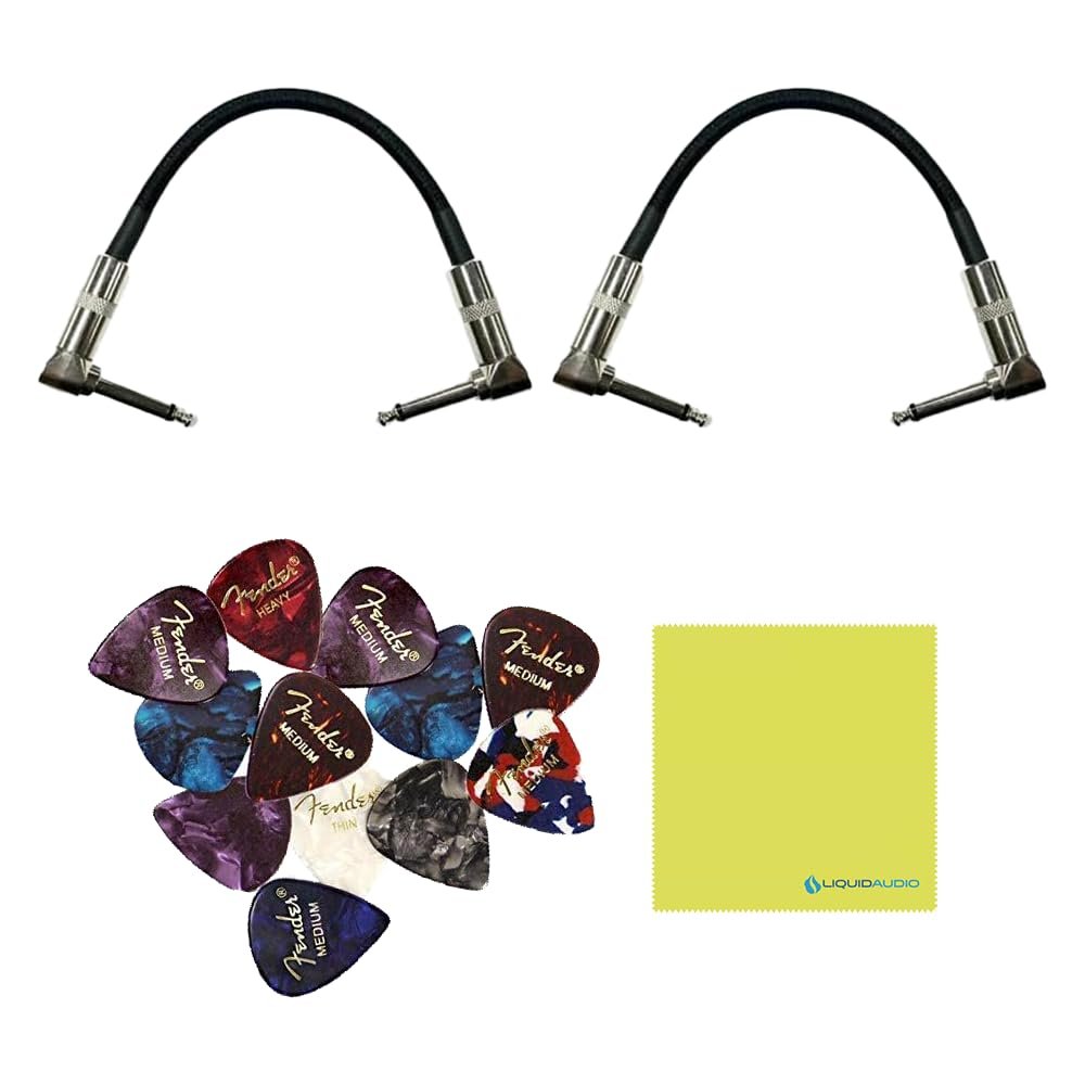 BOSS EQ-200 Graphic Equalizer Pedal Bundle with 2x 6" Right Angle Patch Cables, 12 Guitar Picks & Polishing Cloth – Dual-Channel 10-Band EQ with Memory, Stereo I/O & Graphic Display