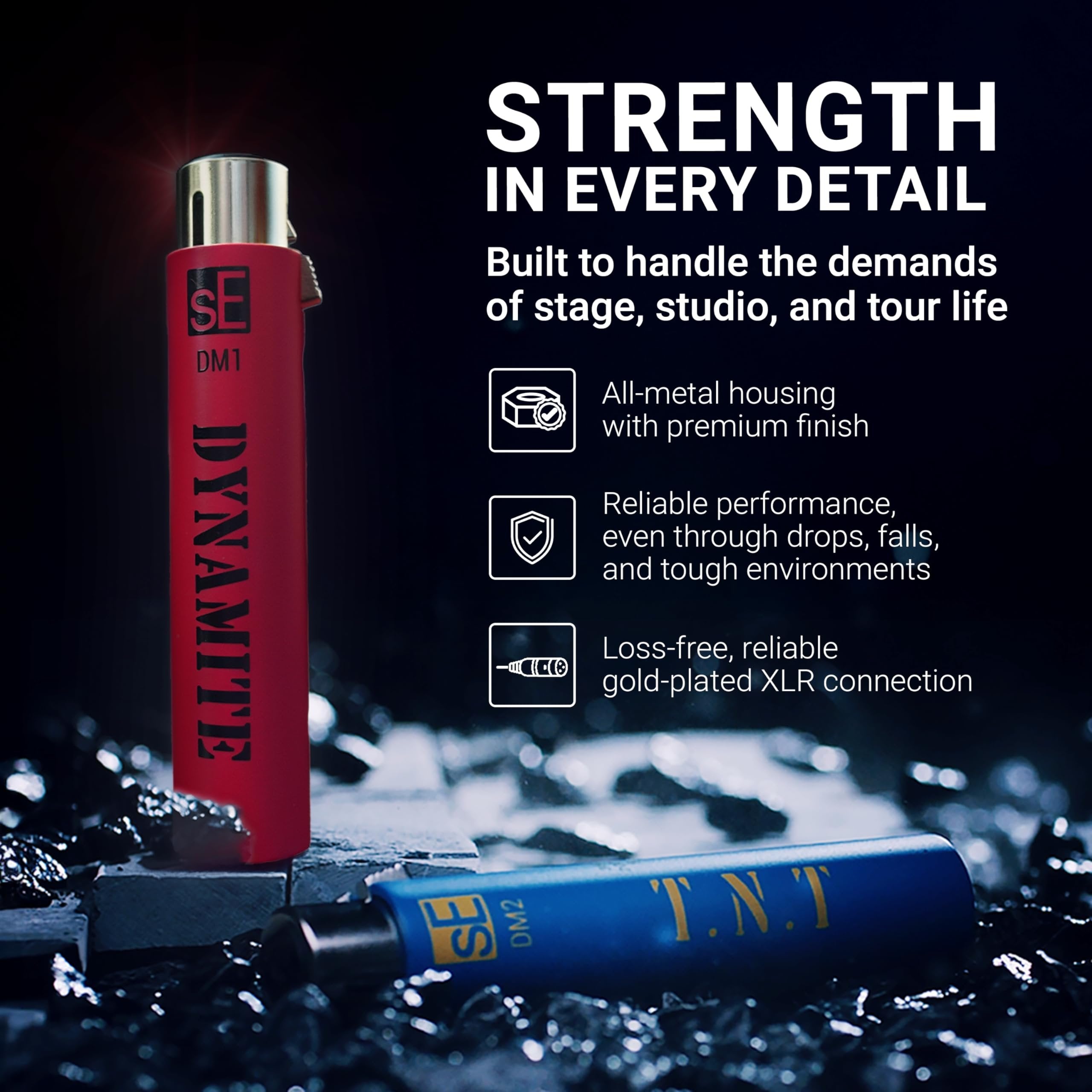 sE Electronics DM1 Dynamite Ultra-Slim Inline Microphone Preamp for Ribbon & Dynamic Microphones - Mic Preamp with +28dB Gain for Clean, Natural Sound - Ideal for Podcasting & Live Sound (Black)