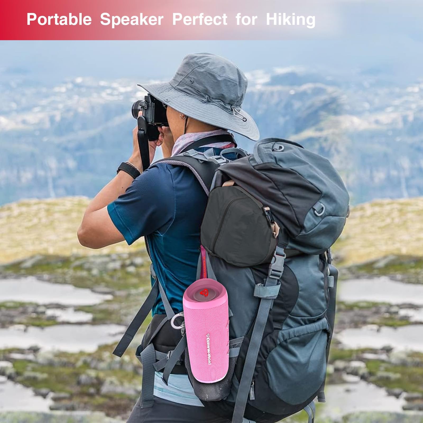 Cerwin-Vega VEGAMINI VMPNK Portable Bluetooth Hand Held Speaker with Strap,Pink