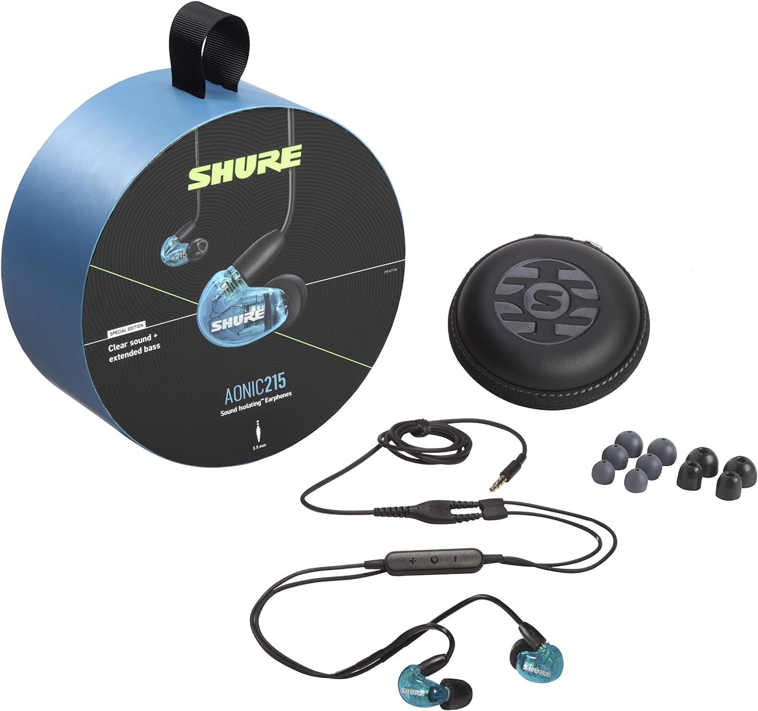 Shure AONIC 215 Wired Earbuds – Sound-Isolating In-Ear, Detachable Cable, Compatible with Apple & Android