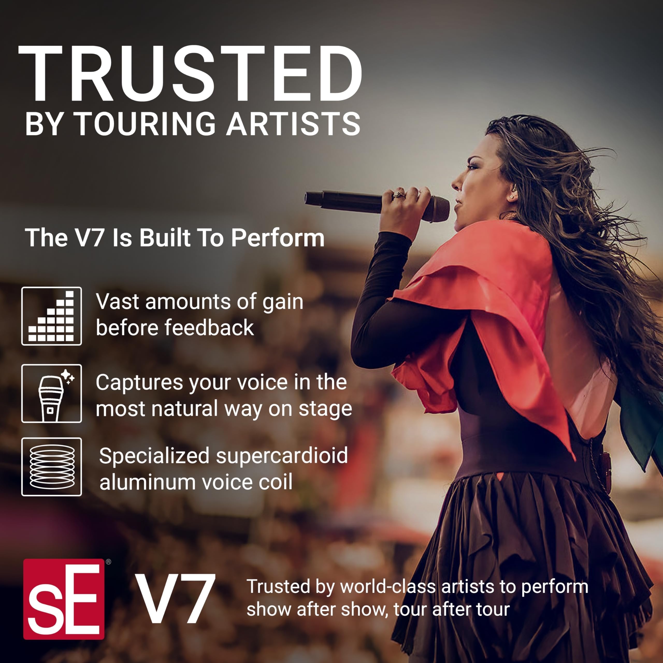 SE ELECTRONICS V7 Dynamic Microphone for Singing, Speech & Studio Recording - XLR Handheld Professional Microphone with Supercardioid Aluminum Voice Coil for Huge Gain Before Feedback - Gold