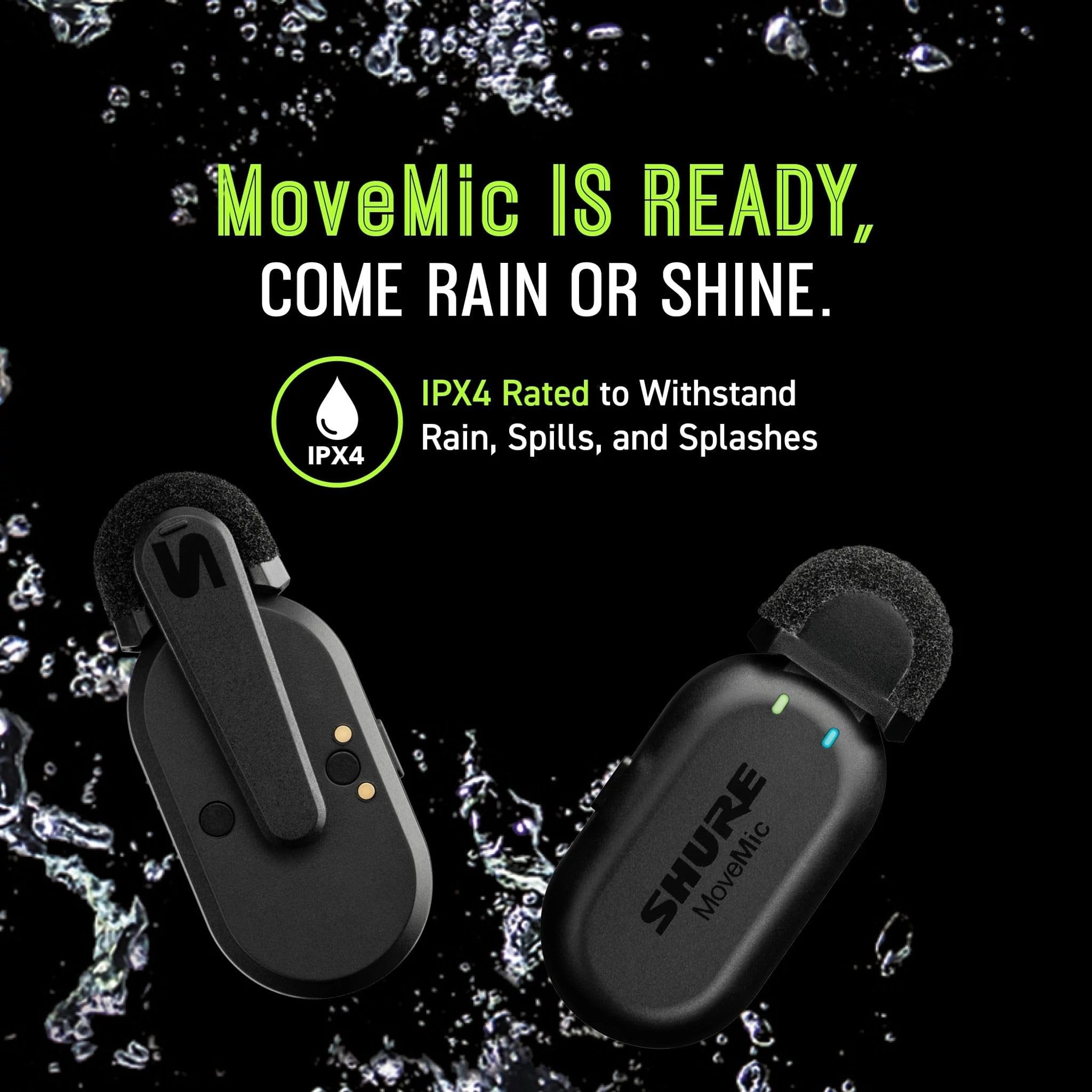 Shure MoveMic One - Pro Direct to Phone Wireless Lavalier Microphone for iPhone & Android, Bluetooth Mini Mic, 24 Hours Charge, Quick Set Up, IPX4, Compact & Portable Clip Lav (MV-ONE-Z7)