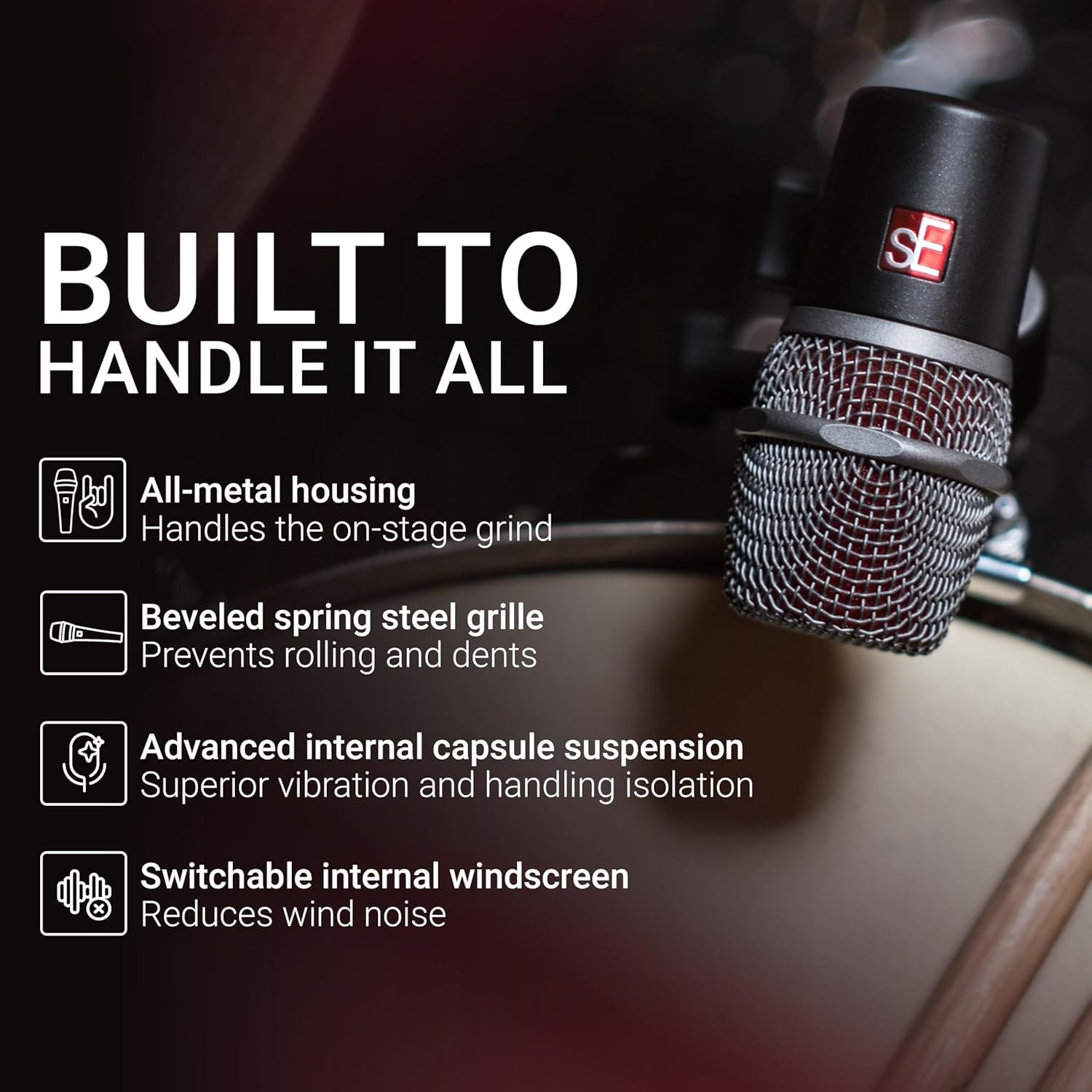 SE ELECTRONICS V BEAT Drum Mic - Compact Dynamic Supercardioid Drum Microphone for Toms & Snares with Adjustable Swivel Mount for Precise Positioning - Perfect for Studio & Live Use (Black)