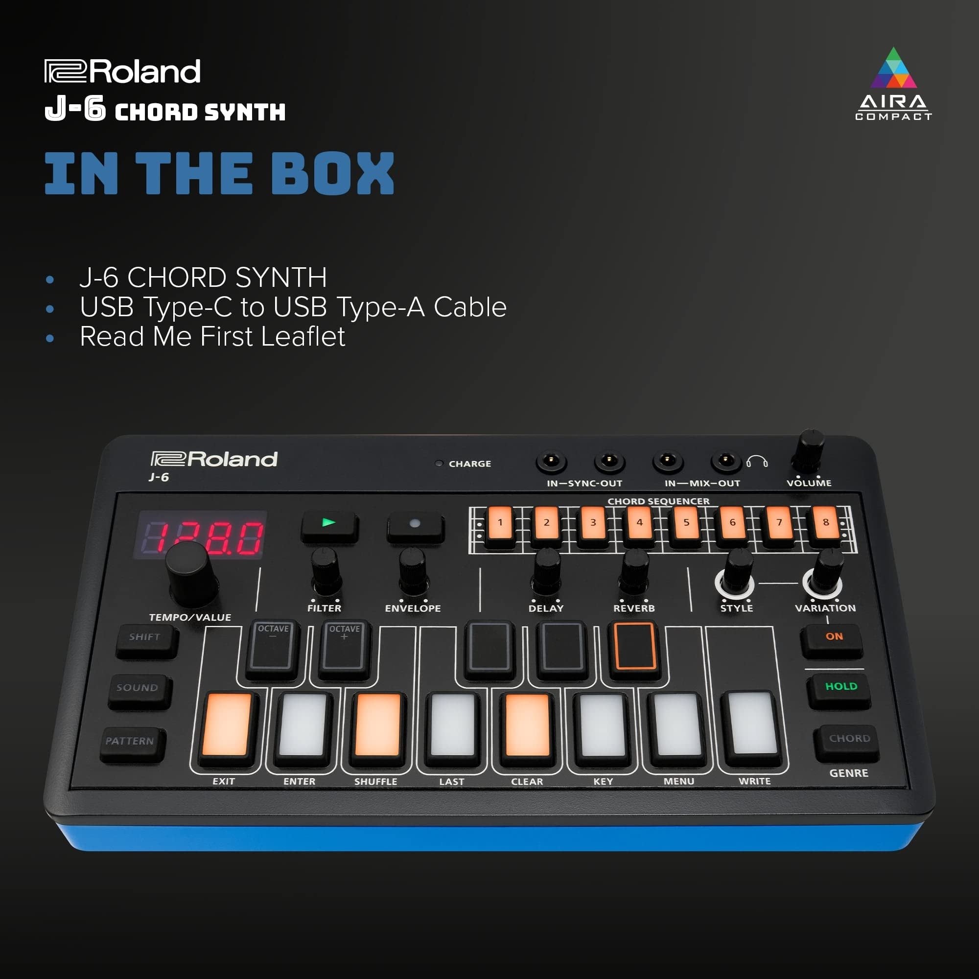 ROLAND AIRA Compact J-6 CHORD SYNTH | Portable song creation machine with professional Roland sound and features | JUNO-60 Synth Engine & Presets | Chord Sequencer | Effects,Black