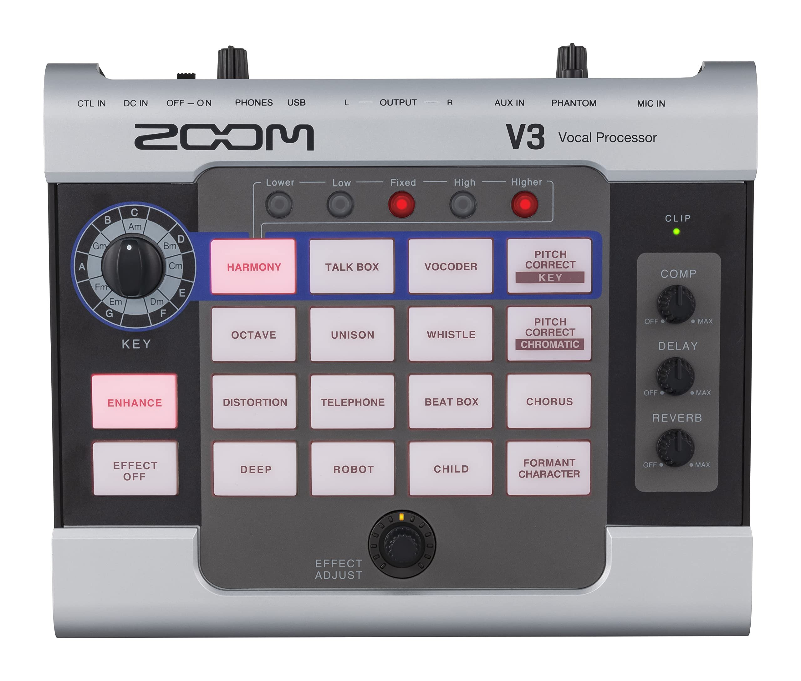 Zoom V3 Vocal Processor for Streaming & Live Performance with Harmony, Pitch Correction, Reverb & Delay, 16 Studio Effects, Battery Powered