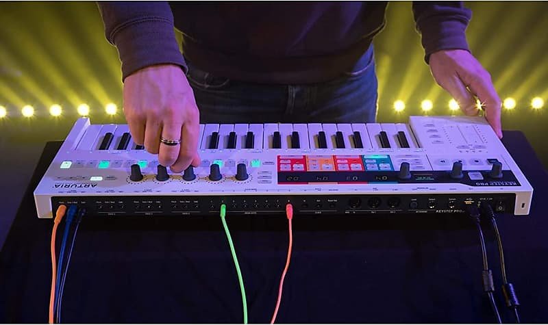 Arturia KeyStep Pro 37-Key Keyboard Controller & Sequencer Bundle w/ Samson Headphones, Power Adapter & Liquid Audio Polishing Cloth (4 Items)