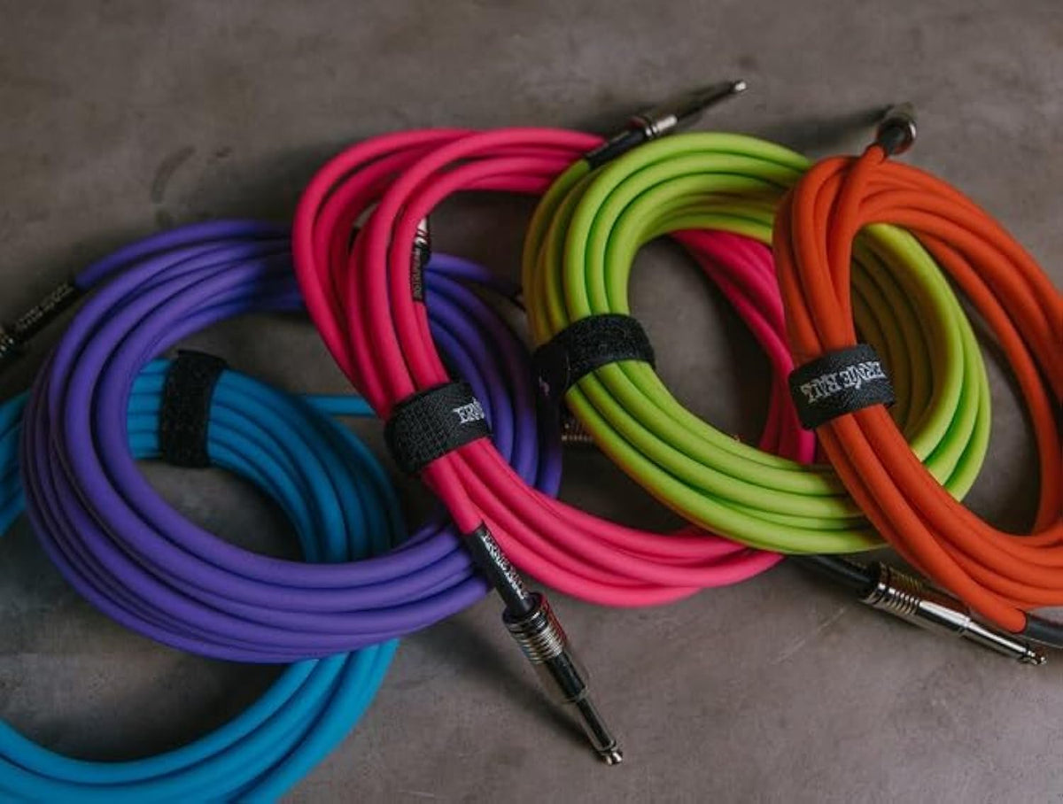 Ernie Ball Braided Instrument Cable, Straight/Angle, 10ft, Neon Orange (P06079)