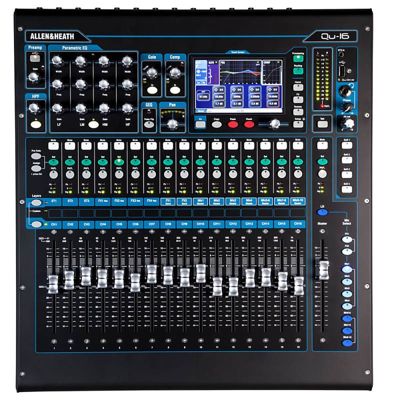 Allen &Heath AH-QU-16C Rack Mountable Compact Digital Mixer, Chrome Edition Bundle w/ 4-Pack Pig Hog PHM15 Pig Hog 8mm Mic Cable, Power Cable and Liquid Audio Polishing Cloth