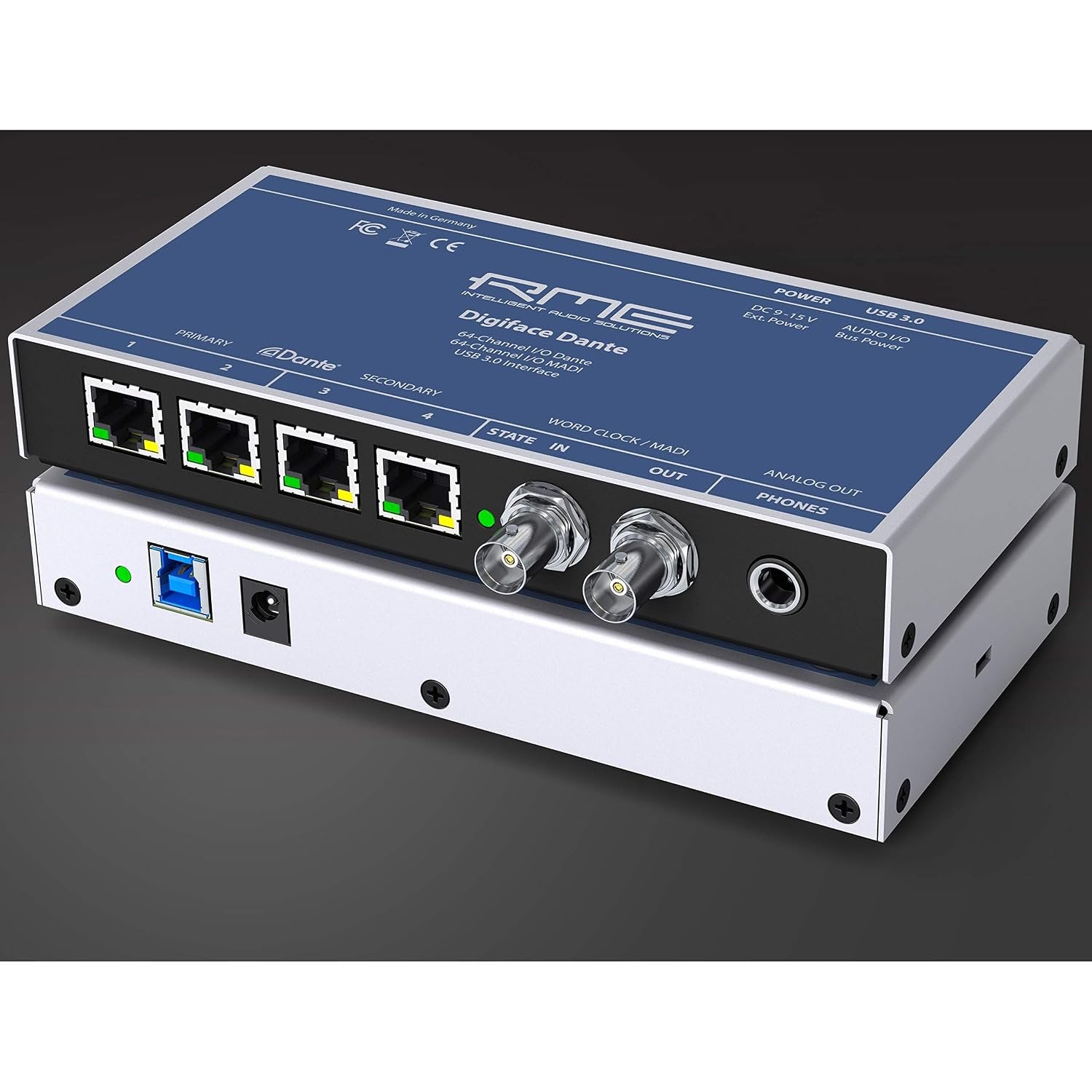 RME Digiface Dante Dante/MADI/USB 3.0 Audio Interface, 128-in/128-out, 24-bit/192kHz, with Headphone Output, Work Clock I/O, and Bus Power