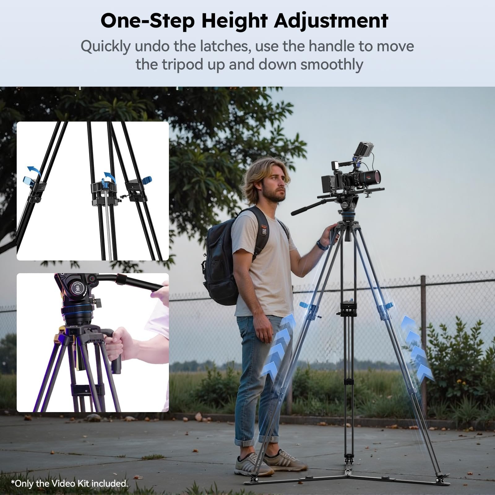 SIRUI SQ75A Video Tripod with Hydraulic Fluid Head, 70.1" Rapid Heavy Duty Tripod for Camera, Stepless Damping on Tilt & Pan, Dual QR Plate Mode, Aluminum Alloy, Max Load 8kg/17.6lb (SQ75A+S5)