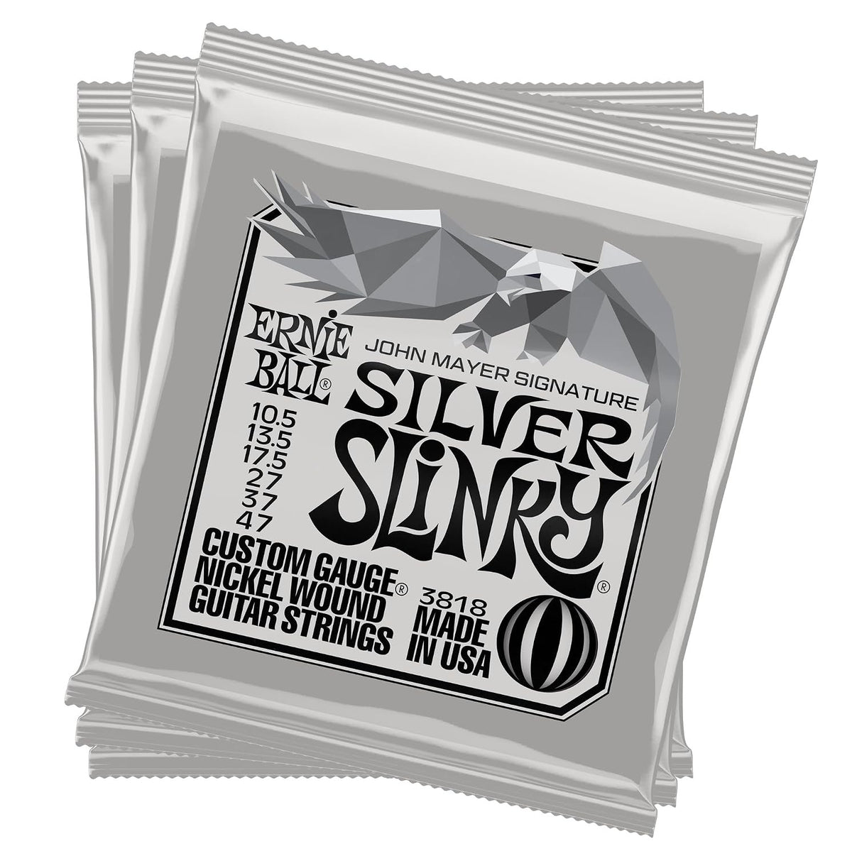 Ernie Ball John Mayer Silver Slinky Nickel Wound Electric Guitar Strings 3-Pack Tin - 10.5-47 Gauge