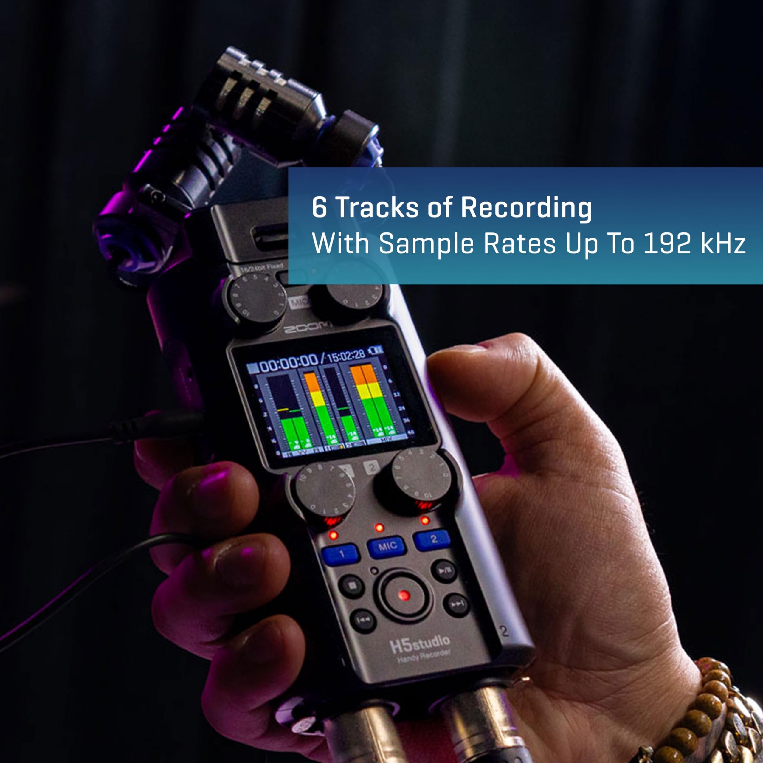 Zoom H5 Studio Handheld Recorder for Musicians, Podcasters & Filmmakers with Large Stereo Microphones, 2 Pro Quality Preamps, 6 Tracks of Recording, 32-Bit Float and USB Audio Interface