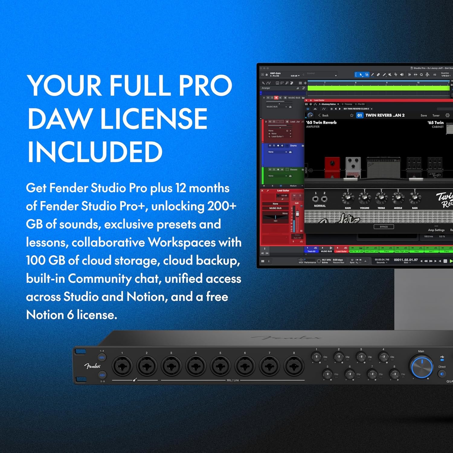 Fender Quantum LT 16 | 16-in 8-out USB-C Audio Interface for Music Production, Eight MAX-HD Mic Preamps, 14 Line Inputs, Low-Latency Drivers, Loopback, Balanced Outputs, Headphone Amp, Mac & PC