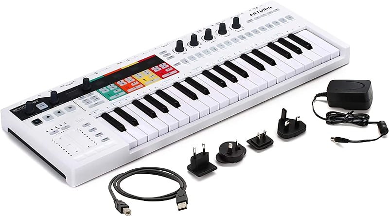Arturia KeyStep Pro 37-Key Keyboard Controller & Sequencer Bundle w/ Samson Headphones, Power Adapter & Liquid Audio Polishing Cloth (4 Items)