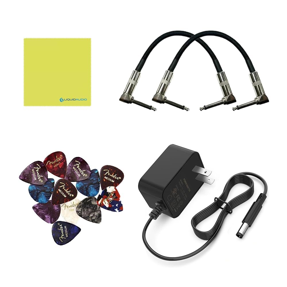 Boss IR-2 Amp & Cabinet Emulator Bundle with 2 Right Angle Patch Cables, 12 Guitar Picks, 9V Power Adaptor & Polishing Cloth – 11 Amp Types, Celestion Cab IRs & USB-C Recording