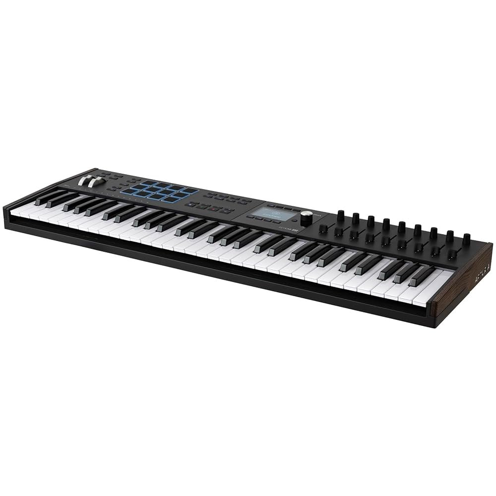 Arturia KeyLab 61 Mk3 Black Bundle with Sustain Pedal & Polishing Cloth – 61-Key USB MIDI Controller, DAW Integration, Faders, Encoders, Pads & Analog Lab Pro Software for Music Production