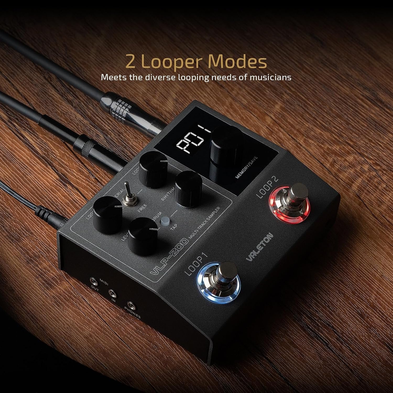 VALETON Looper Pedal Dual Track Stereo Looper for Guitar, Bass, Keyboard, Vocals Drum Machine 99 Project Storage spaces Software Support VLP-200(Included 1 PCS Additional 15 CM TS Cable)