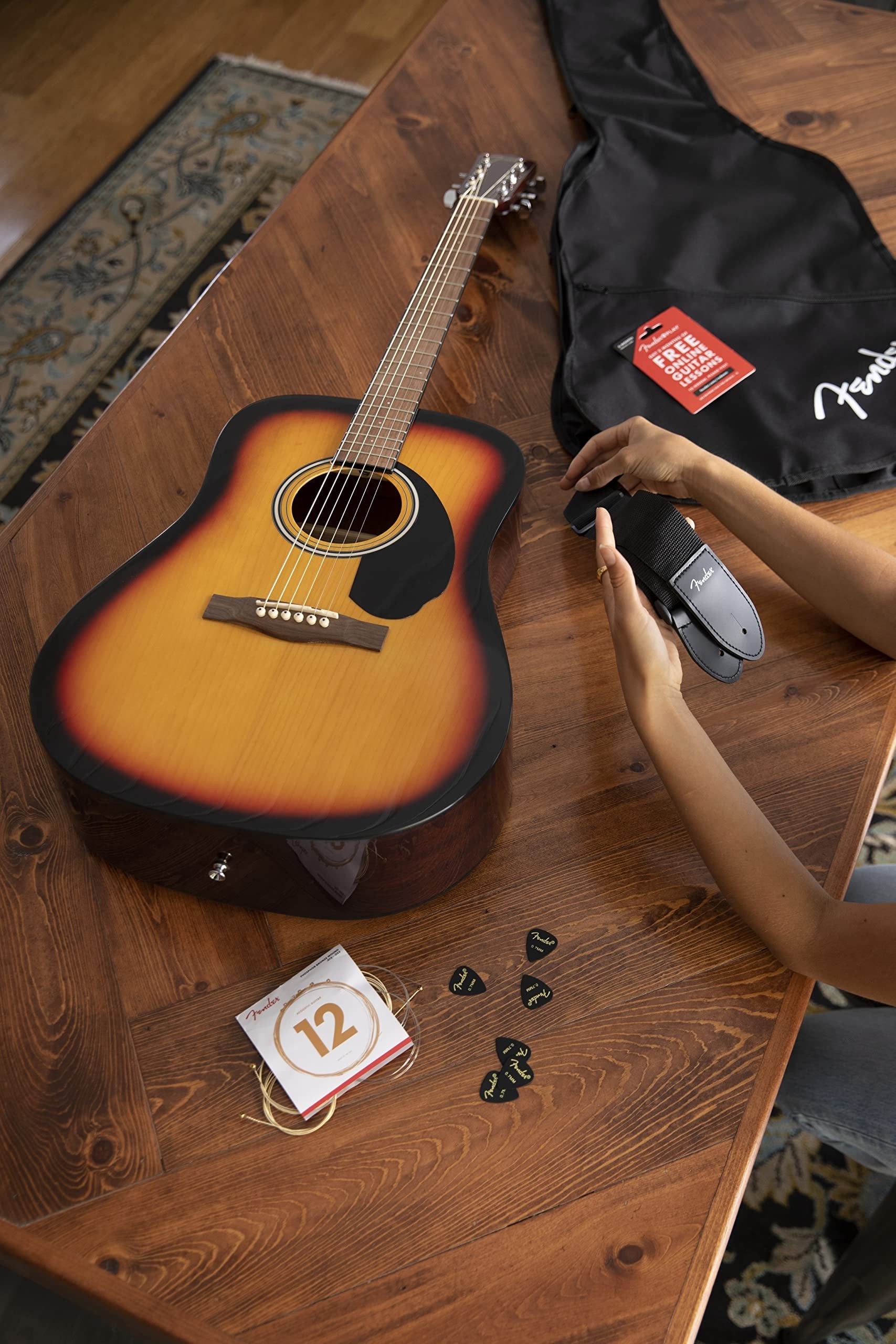 Fender Acoustic Guitar with Guitar Bag, with 2-Year Warranty, FA-125 Dreadnought with Alloy Steel Strings, Glossed Natural Finish, Basswood Construction