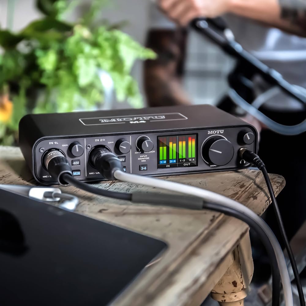 MOTU M4 4x4 USB-C Audio Interface Bundle with 2x Pig Hog 10ft XLR Tour Grade Microphone Cables & Polishing Cloth – 24-bit/192kHz Recording, ESS Sabre32 Ultra DAC