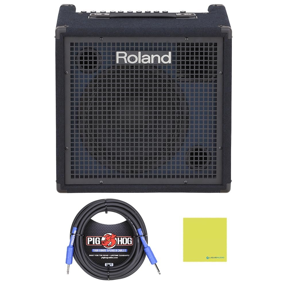 Roland KC-400 4-Channel Stereo Mixing Keyboard Amplifier Bundle with 25ft Pig Hog 9.2mm Speaker Cable & Polishing Cloth – 150-Watt Output, 12" Woofer, Flexible I/O, and Powerful Sound Projection