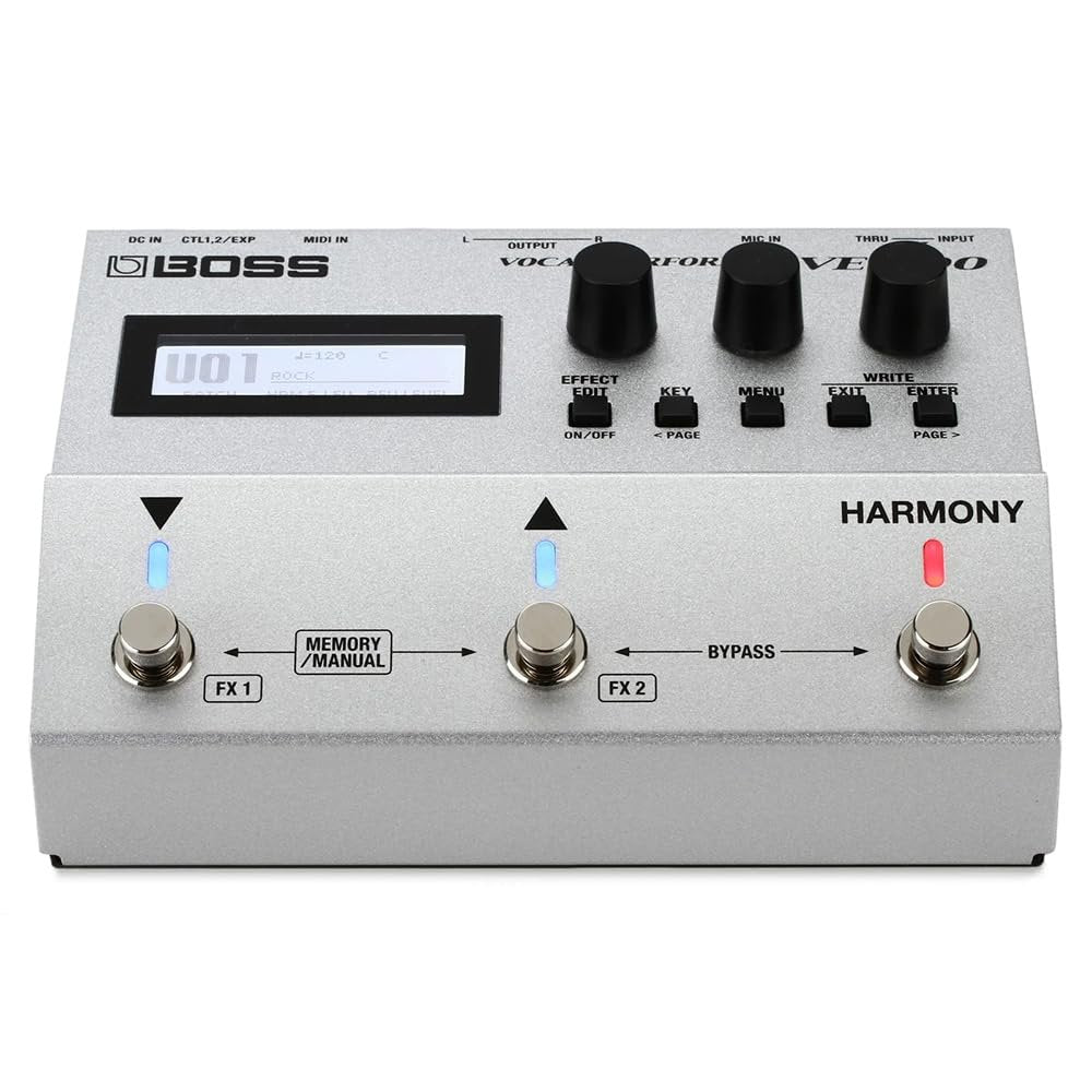 BOSS VE-500 Vocal Performer Effects Pedal Bundle with 2x 6" Patch Cables Right Angle, 12x Guitar Picks & Polishing Cloth – Vocal Multi-Effects Processor with Harmony, Reverb & Pitch Correction
