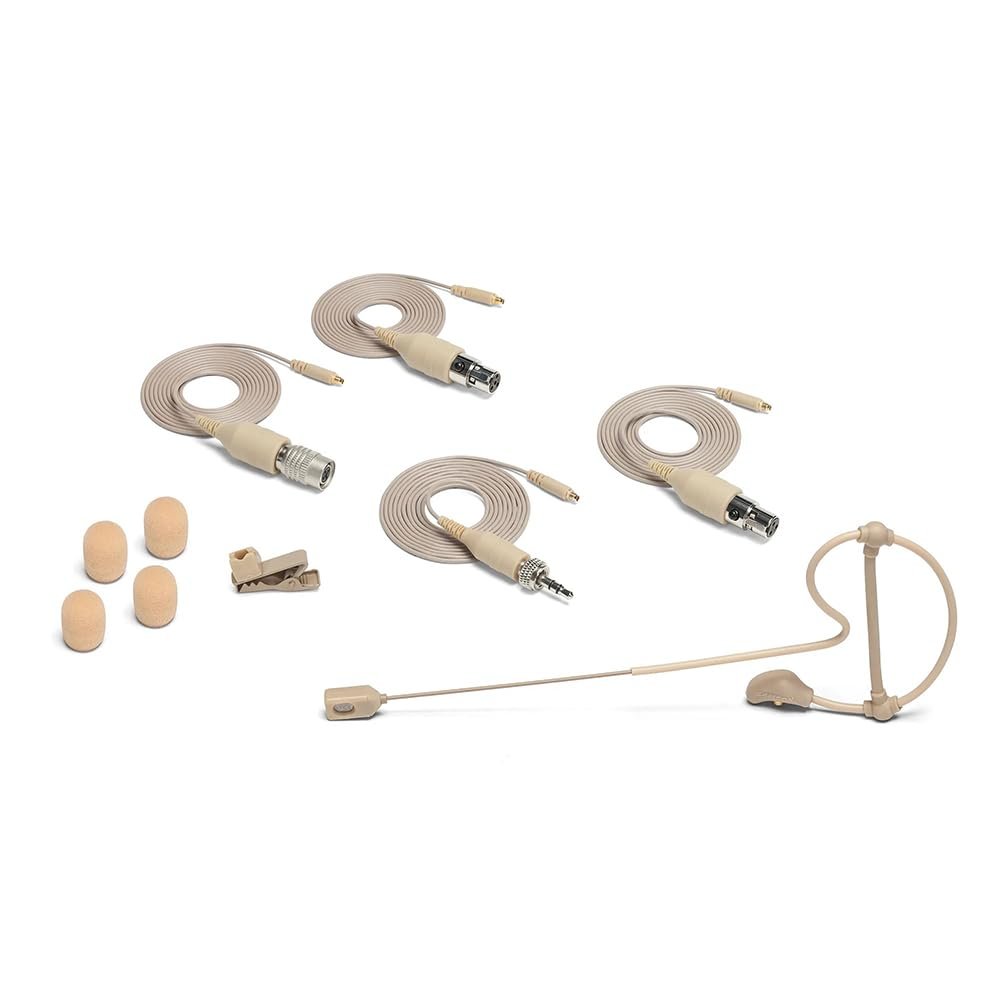Samson SE60x Unidirectional Earset Microphone Bundle with 5X Samson Windscreens & Polishing Cloth - Four Adaptor Cables Compatible with Most Popular Wireless Systems, Tan