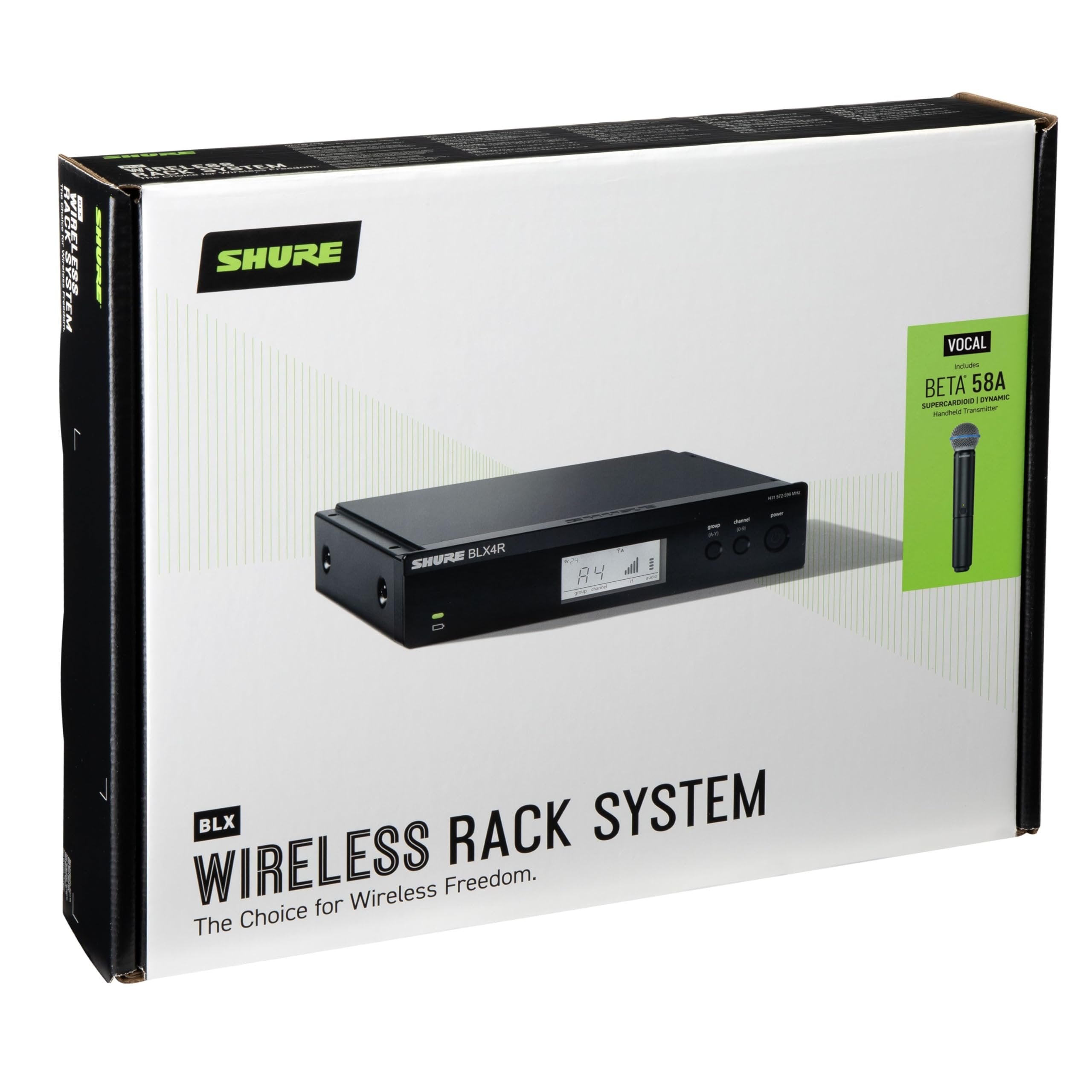 Shure BLX24R/B58 Wireless Microphone System - 14-Hour Battery Life, 300 ft Range, UHF | BETA 58A Handheld Vocal Mic, Single Channel Rack Mount Receiver | H10 Band (BLX24R/B58-H10)