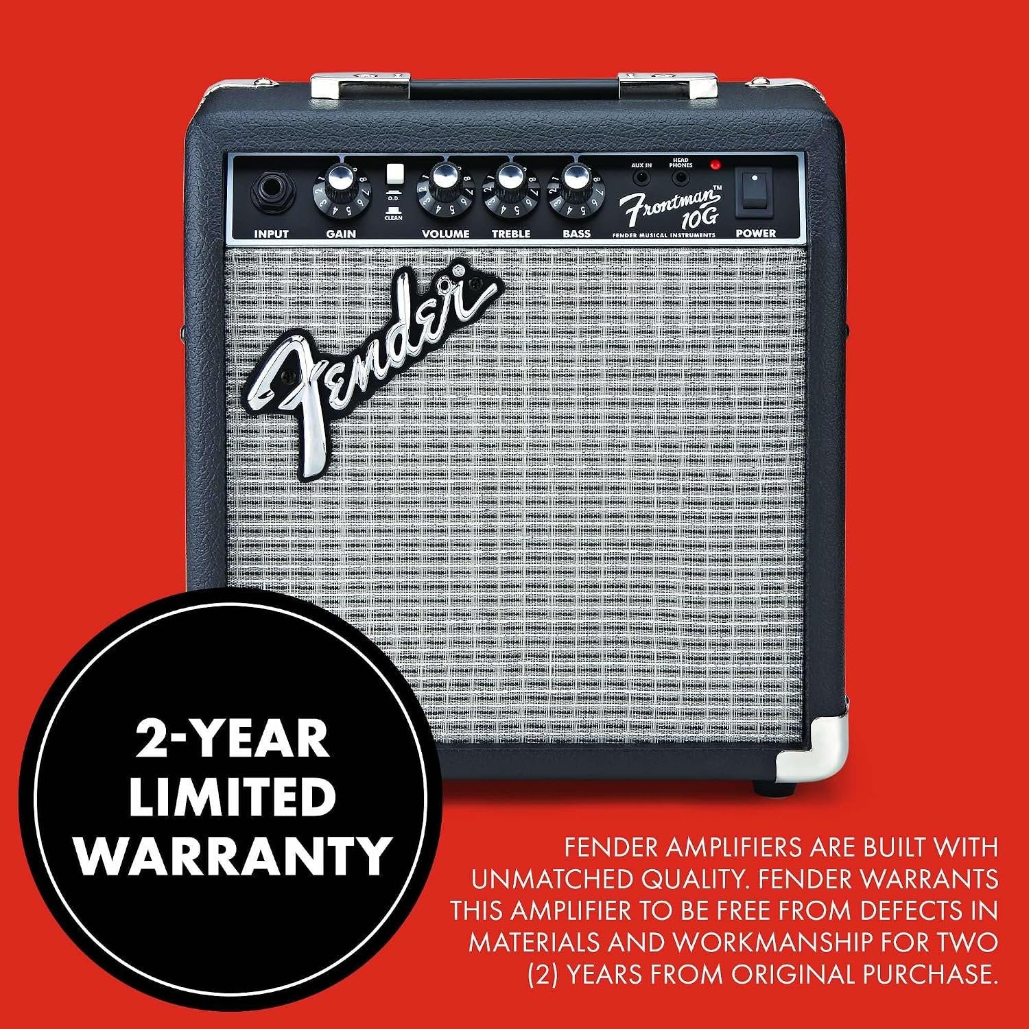 Fender Frontman 10G Guitar Amp, 10 Watts, with 2-Year Warranty, 6 Inch Fender Special Design Speaker, 5.75Dx10.25Wx11H Inches