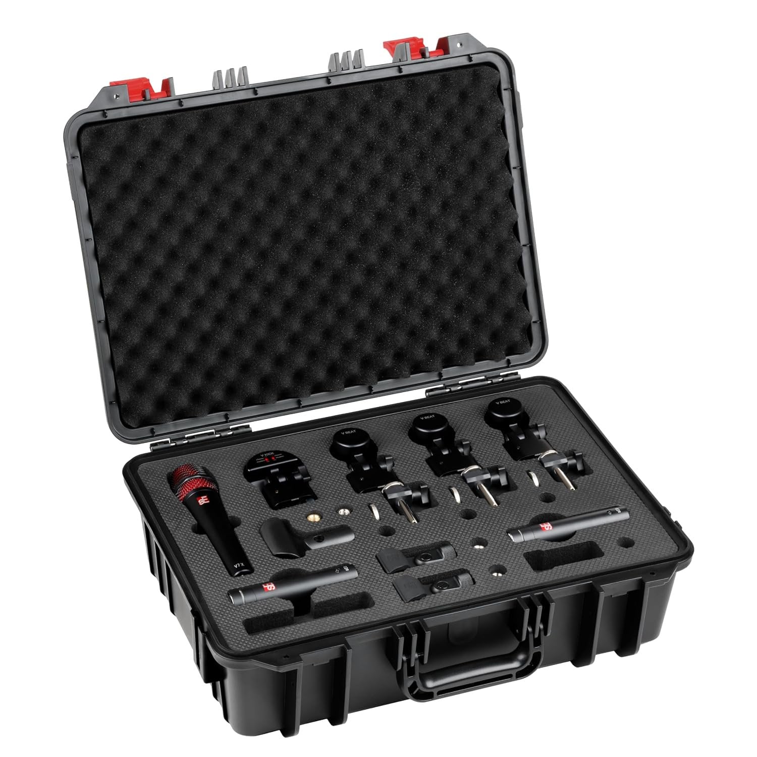 SE ELECTRONICS V Pack Arena Black Drum Mic Kit for Toms, Snares & Bass Drums - Includes 1 V Kick, 3 V Beats, 3 V Clamps, 1 V7 X Instrument Microphone, 2 sE8 Condensers & More