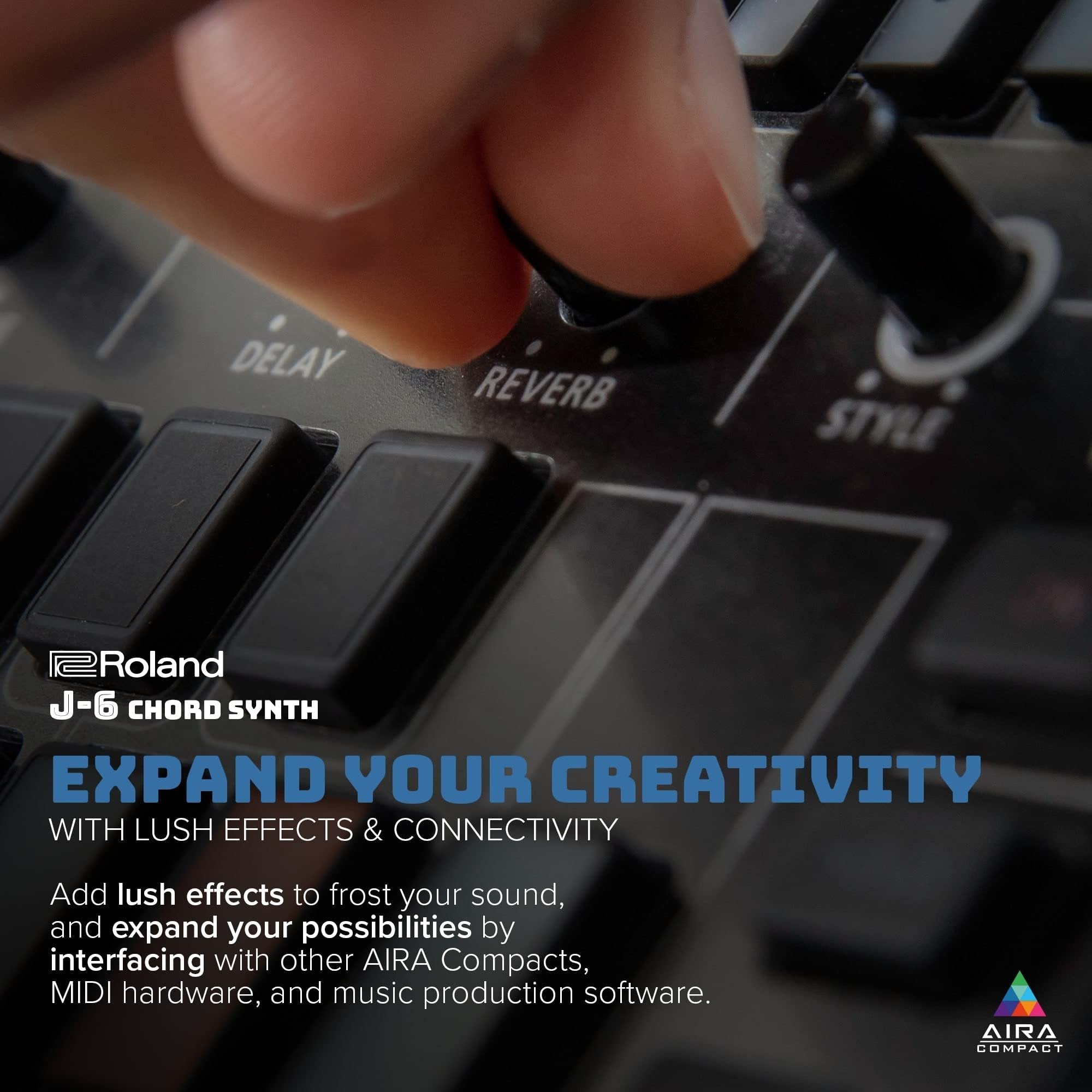 ROLAND AIRA Compact J-6 CHORD SYNTH | Portable song creation machine with professional Roland sound and features | JUNO-60 Synth Engine & Presets | Chord Sequencer | Effects,Black