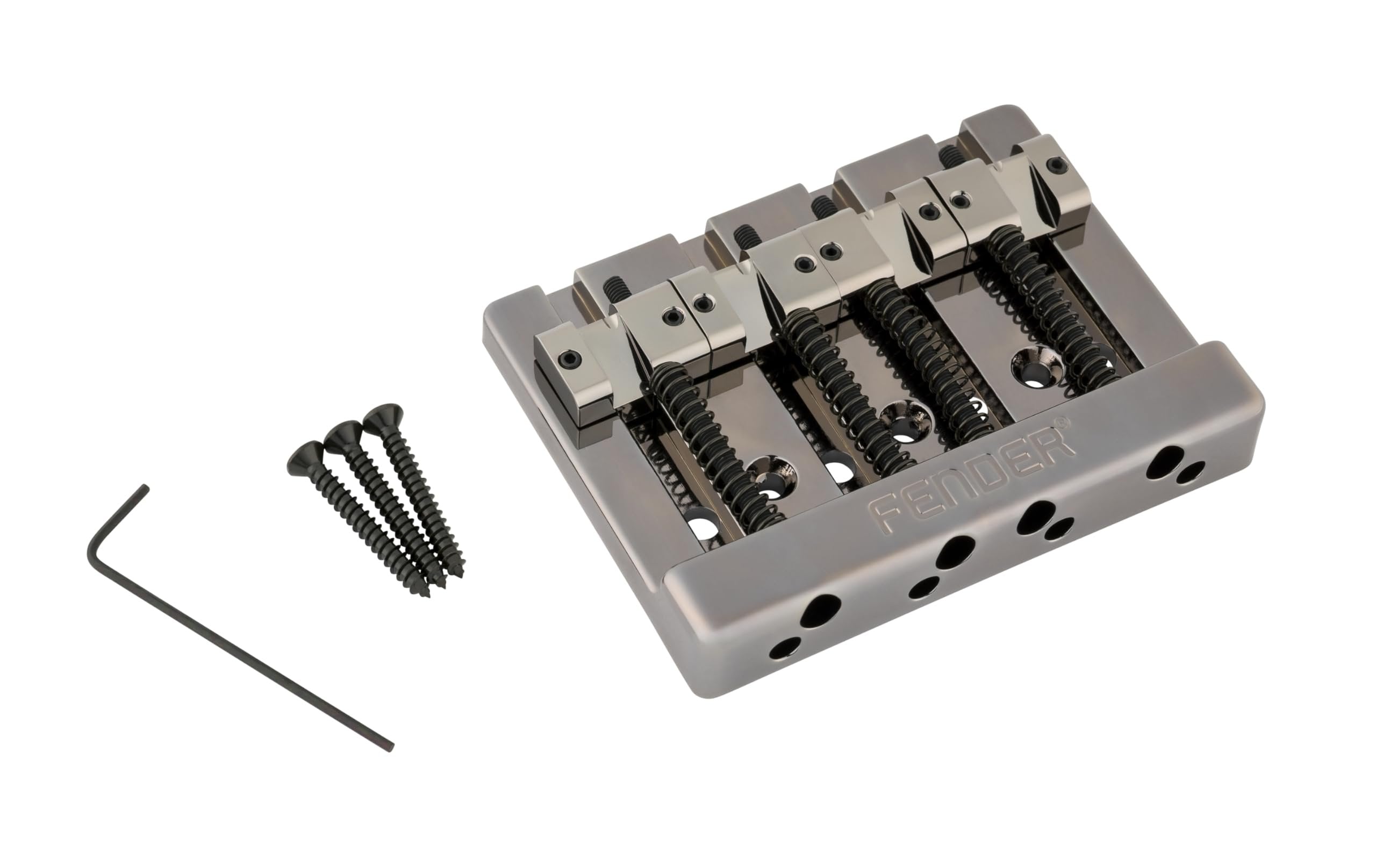 Fender HiMass String-Through 4-String Bass Bridge Assembly With Brass Saddles, Black Chrome