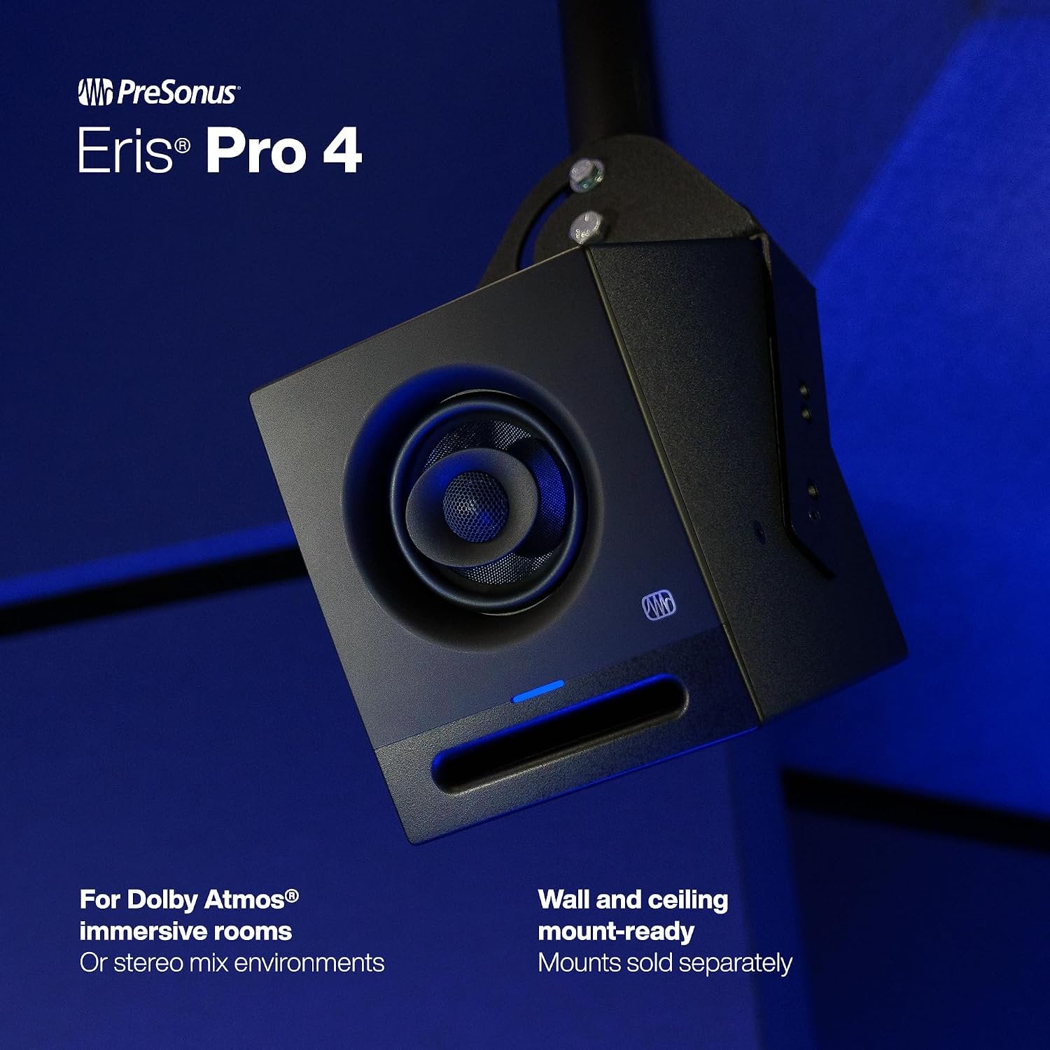 PreSonus Eris Pro 4 Studio Monitor — Bi-Amped, Active, 4.5-inch Coaxial Studio Monitor for Audio Recording & Mixing, Ceiling- & Wall-Mountable