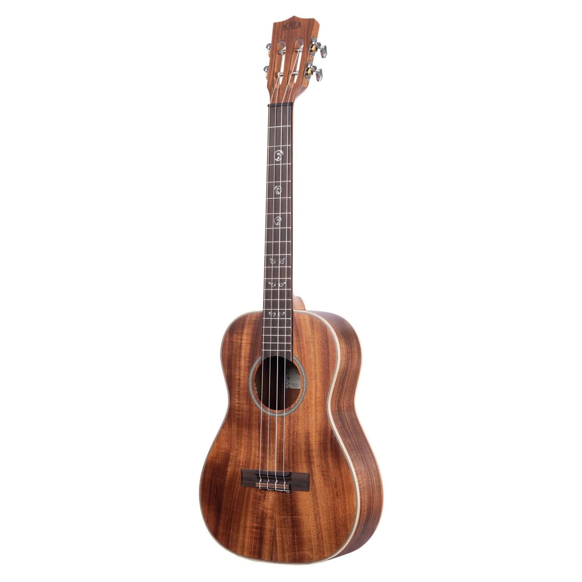 Kala KA-SA-B Solid Acacia Baritone Ukulele Satin Natural Bundle with KALA Klipz Blue Clip-On Tuner & Polishing Cloth – Rich Tone, Maple Binding, Slotted Headstock, Premium Baritone Build