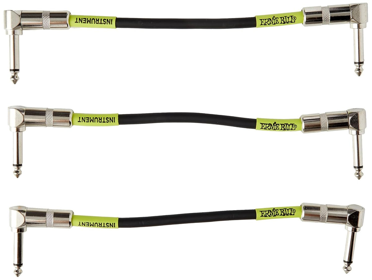 Ernie Ball Patch Cable 3-Pack, Angle/Angle, 6in, Black (P06050)
