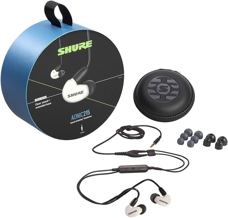 Shure AONIC 215 Wired Earbuds – Sound-Isolating In-Ear, Detachable Cable, Compatible with Apple & Android