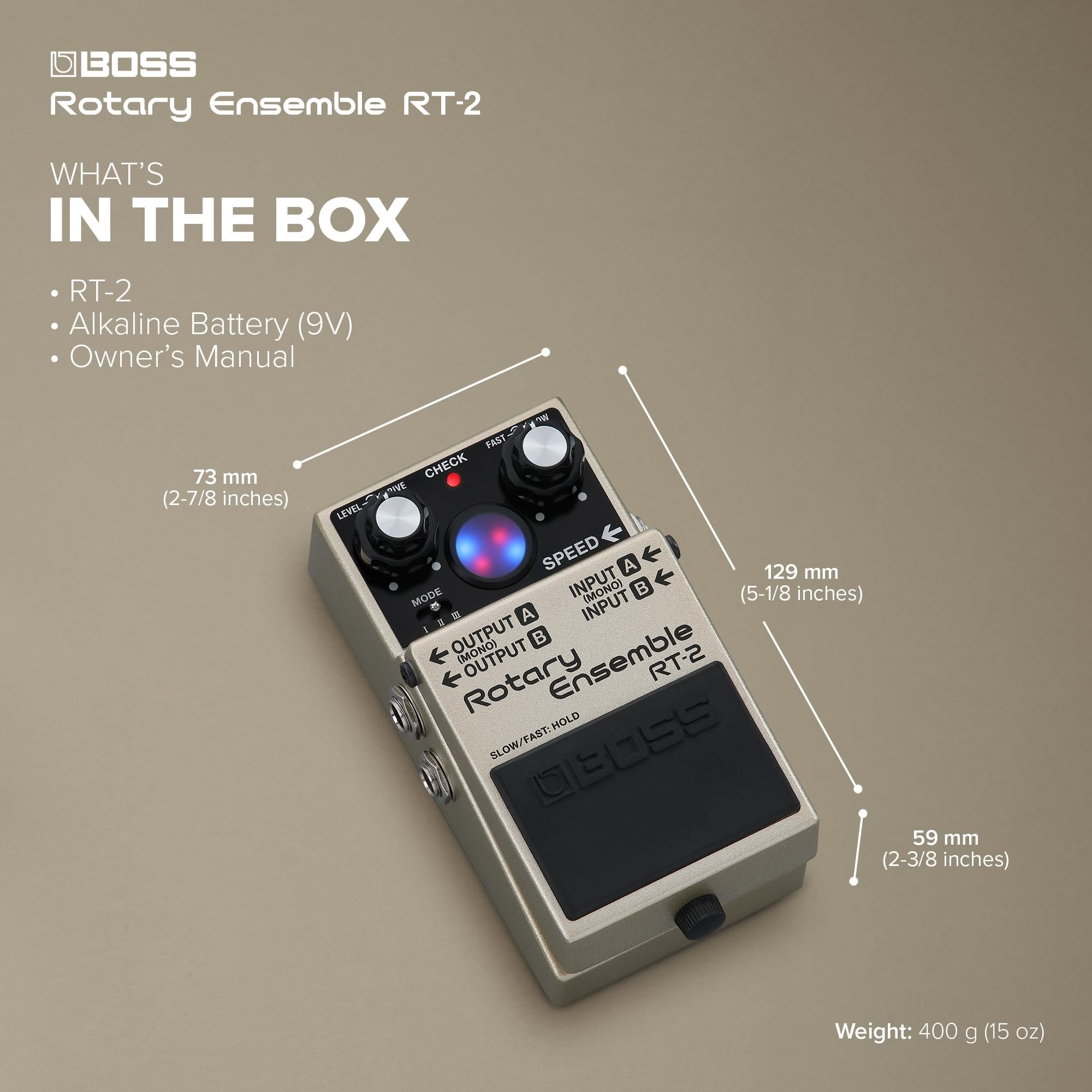 BOSS RT-2 | Compact Rotary Ensemble Pedal | Authentic Rotary Speaker Sounds | Tailored for Guitars & Keyboards | 3 Versatile Modes | Multiple Mod FX in One | Expanded I/O Features