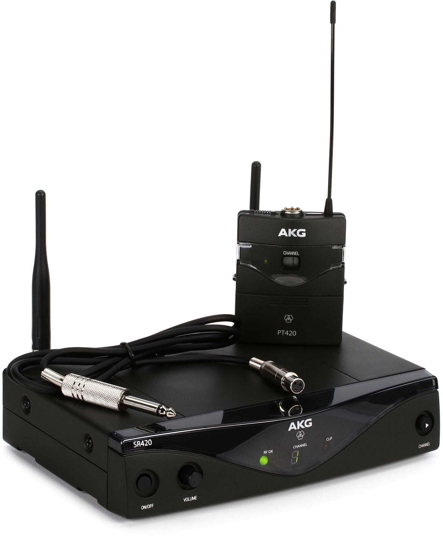 AKG Pro Audio WMS420 Headworn Set Band A Wireless Microphone System with SR420 Stationary Receiver, P420 Pocket Transmitter, Headworn Microphone