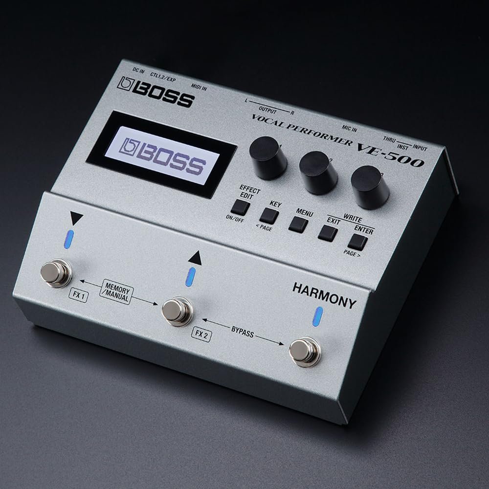 BOSS VE-500 Vocal Performer Effects Pedal Bundle with 2x 6" Patch Cables Right Angle, 12x Guitar Picks & Polishing Cloth – Vocal Multi-Effects Processor with Harmony, Reverb & Pitch Correction