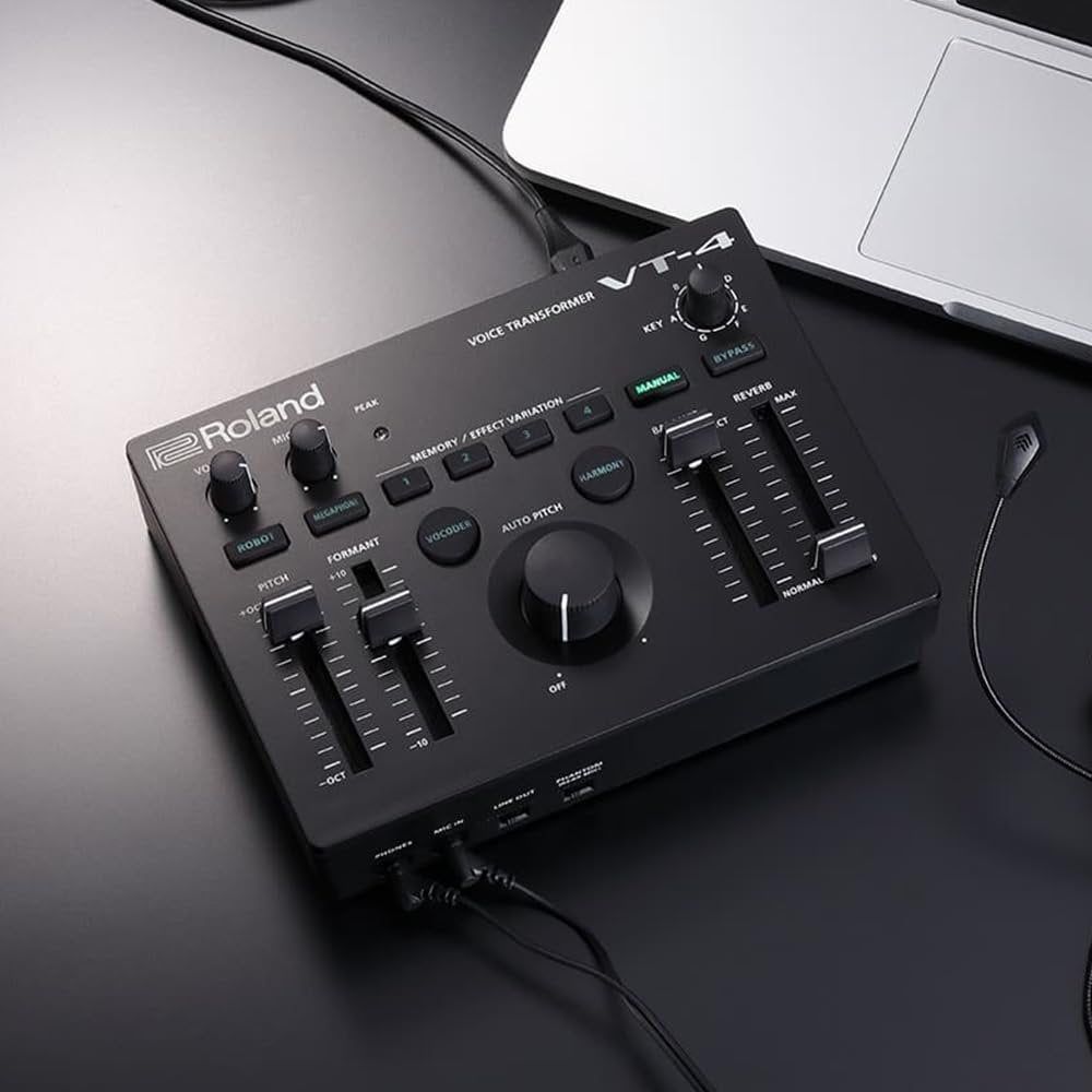 Roland VT-4 Vocal Transformer Bundle with Samson SR350 Over-Ear Stereo Headphones & Polishing Cloth – Voice Effects Processor with Pitch, Harmony, Reverb & Looper Functions