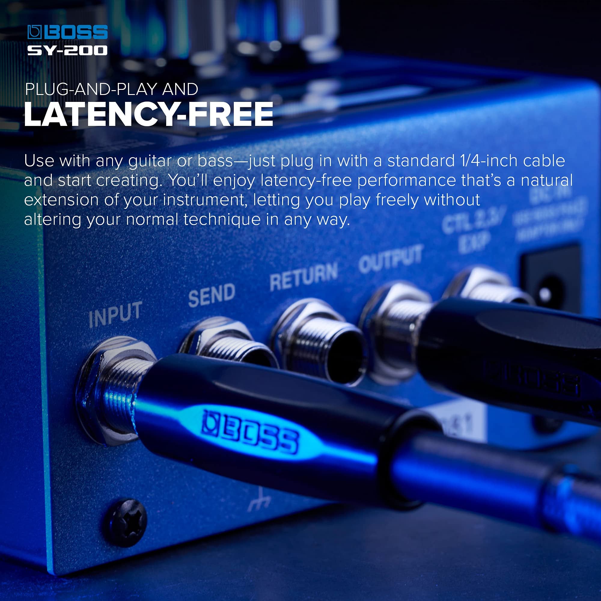 BOSS SY-200 SYNTHESIZER EFFECTS PEDAL – Advanced BOSS Polyphonic Guitar Synth Technology in a Streamlined 200 Series Pedal for any Guitar or Bass – Full MIDI I/O – 128 Memories – 171 Synth Sounds