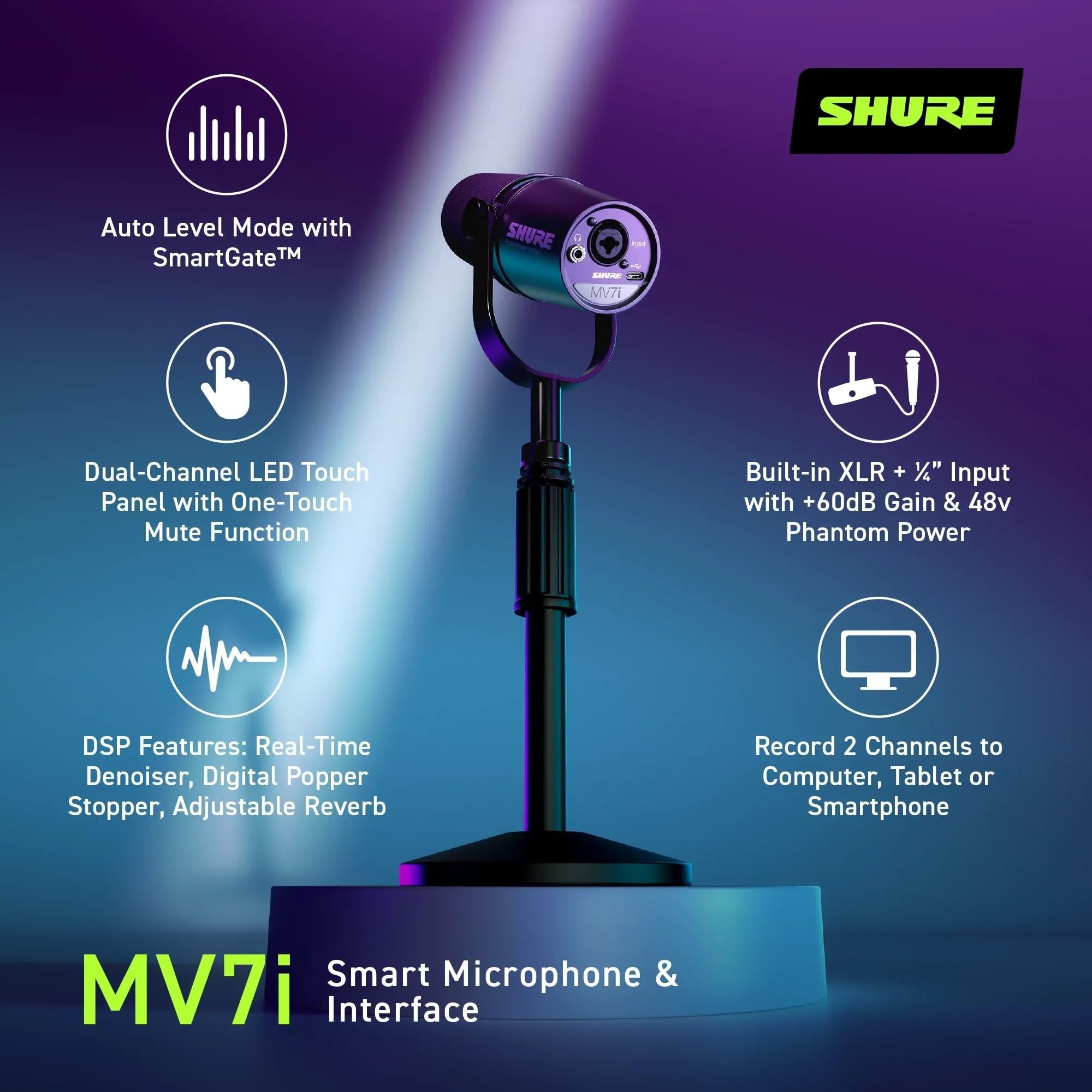 Shure MV7 USB Podcast Microphone - Silver