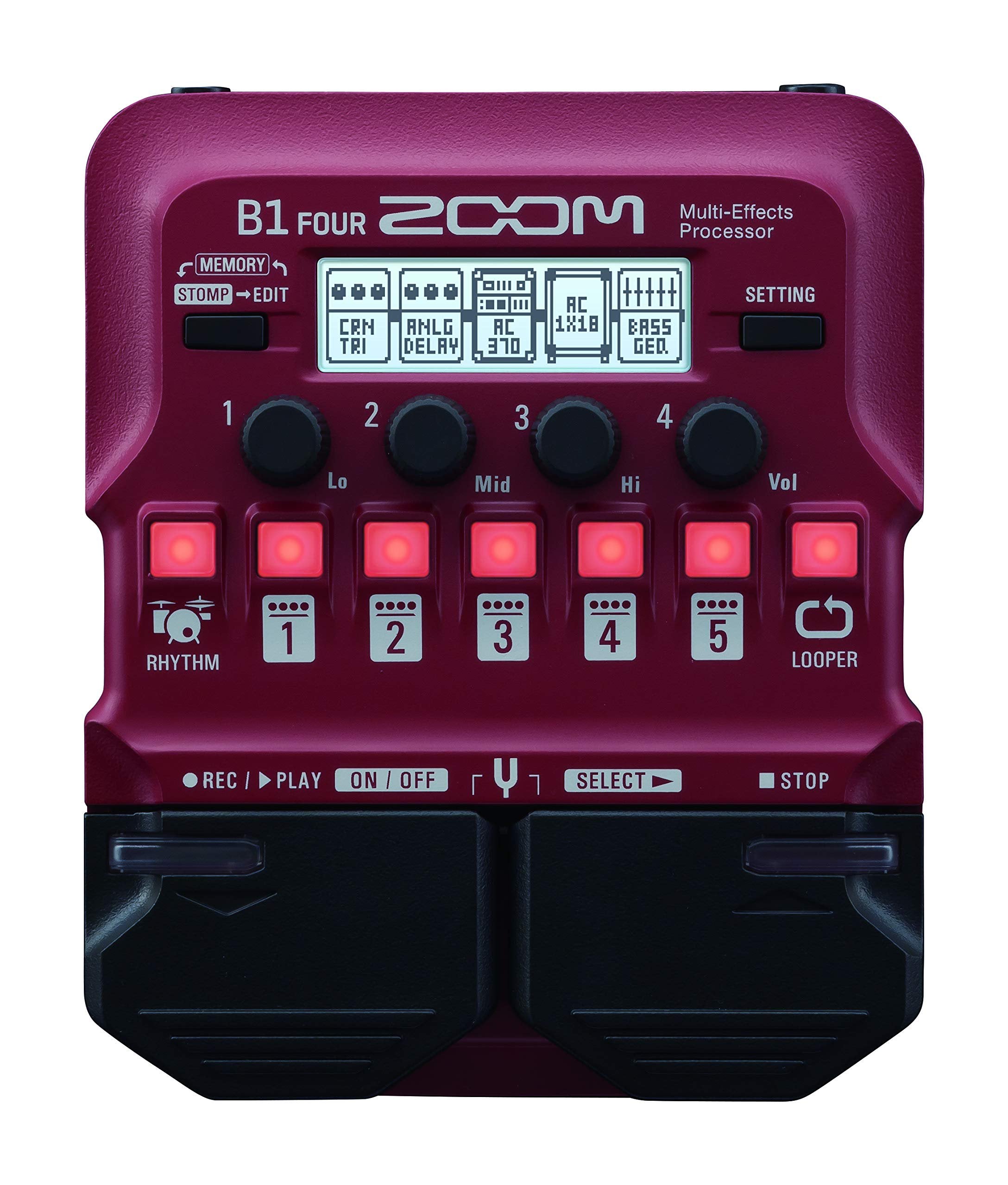Zoom B1 FOUR Bass Multi-Effects Processor with 70+ Built-in Effects, Amp Modeling, Looper, Rhythm Section, Tuner, Battery Powered