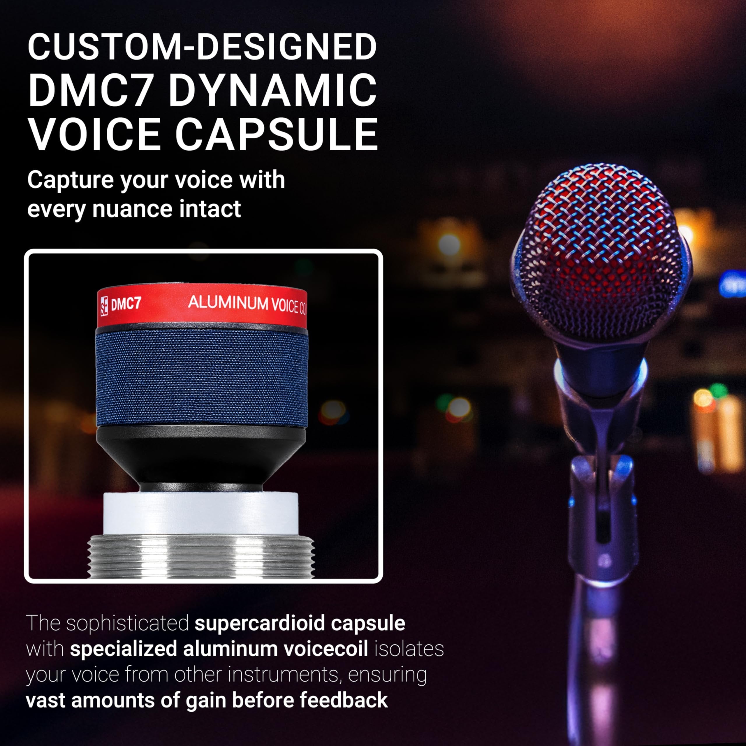 sE Electronics V7 Dynamic Microphone for Singing, Speech & Studio Recording - XLR Handheld Professional Microphone with Supercardioid Aluminum Voice Coil for Huge Gain Before Feedback - Brushed Nickel