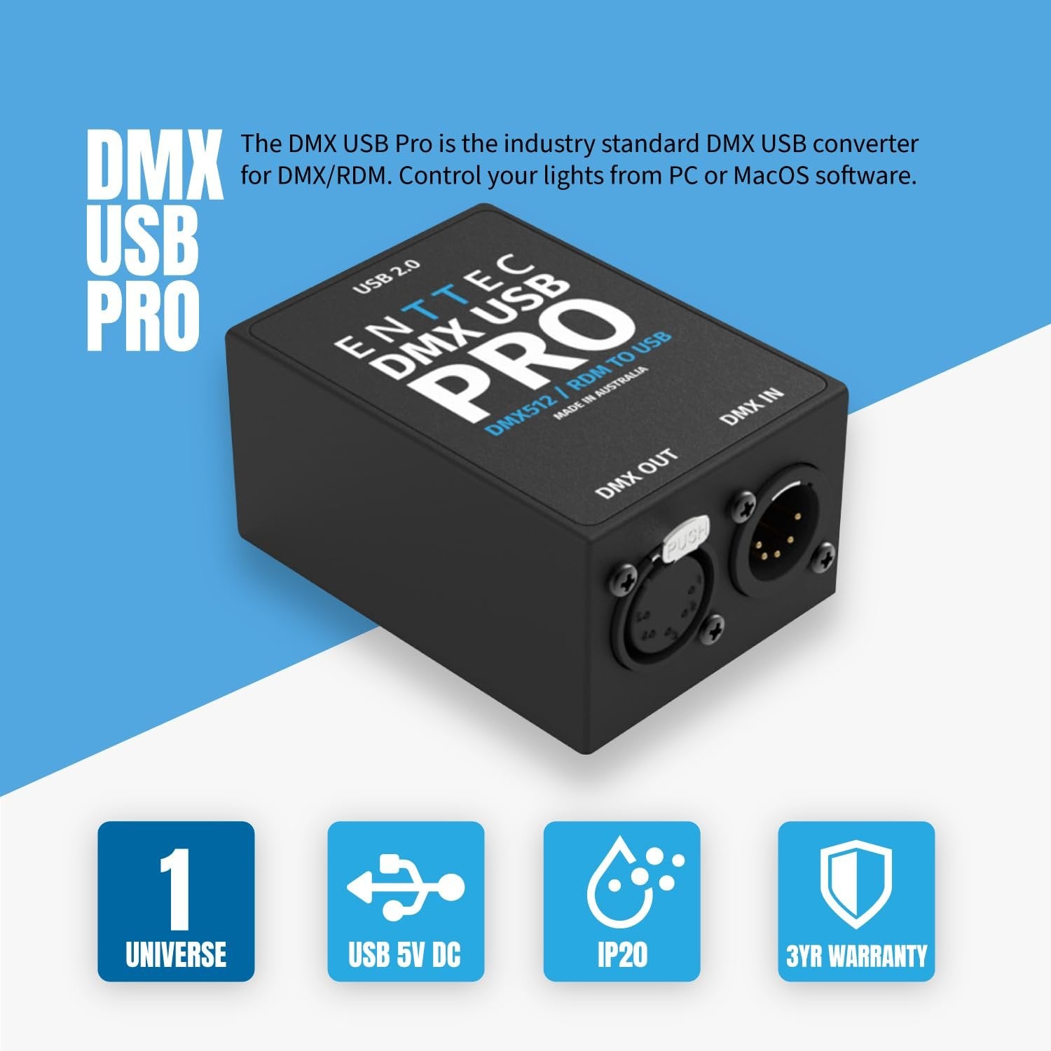ENTTEC DMX USB Pro 512-Channel USB DMX Interface with RDM and Isolation – New