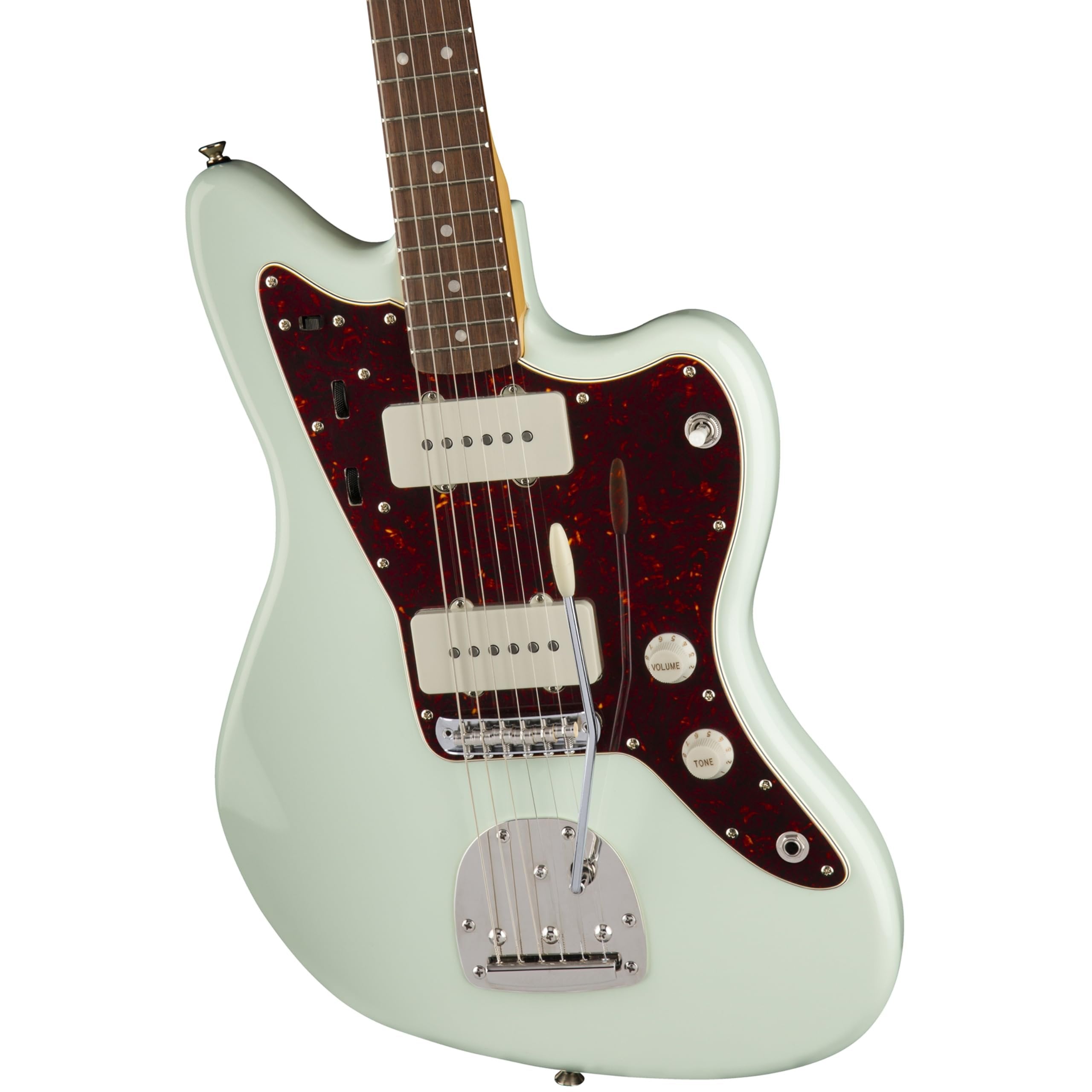 Squier Classic Vibe '60s Jazzmaster Electric Guitar Sonic Blue Bundle with 12x Guitar Picks & Polishing Cloth – Laurel Fingerboard, Vintage-Style Tremolo, Alnico Single-Coil Pickups