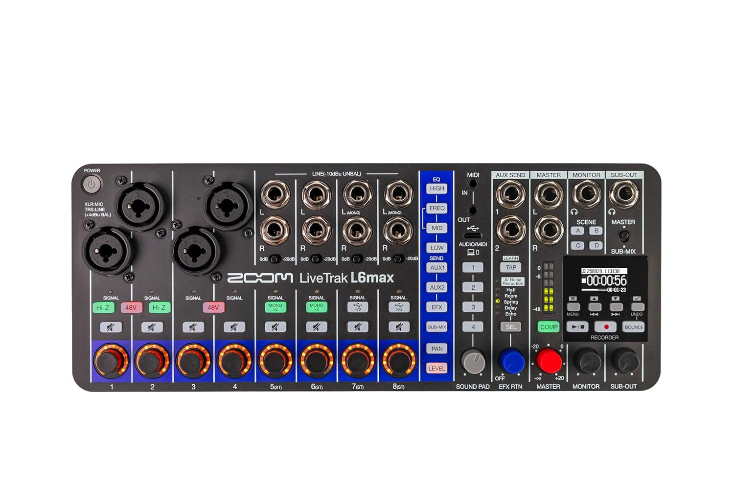 Zoom LiveTrak L6max Digital Mixer and Recorder, 12-Channel, 32-Bit Float, Battery Powered, 4 Combo + 8 Stereo Inputs, MIDI, Effects, Sound Pads, 3-Band EQ, AI Noise Reduction