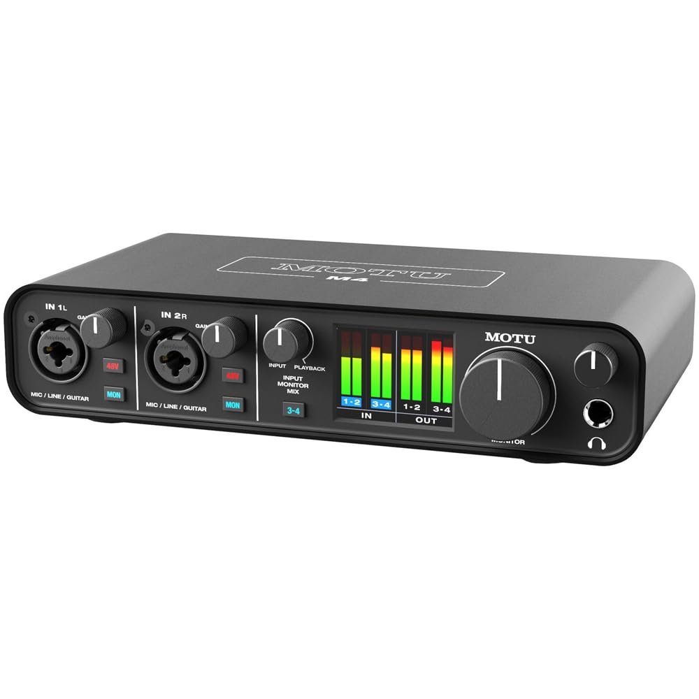 MOTU M4 4x4 USB-C Audio Interface Bundle with 2x Pig Hog 10ft XLR Tour Grade Microphone Cables & Polishing Cloth – 24-bit/192kHz Recording, ESS Sabre32 Ultra DAC