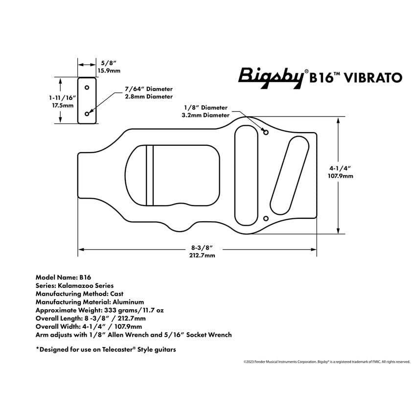 Bigsby Tailpiece B16 with Bridge and Neck Shim, Polished Aluminum